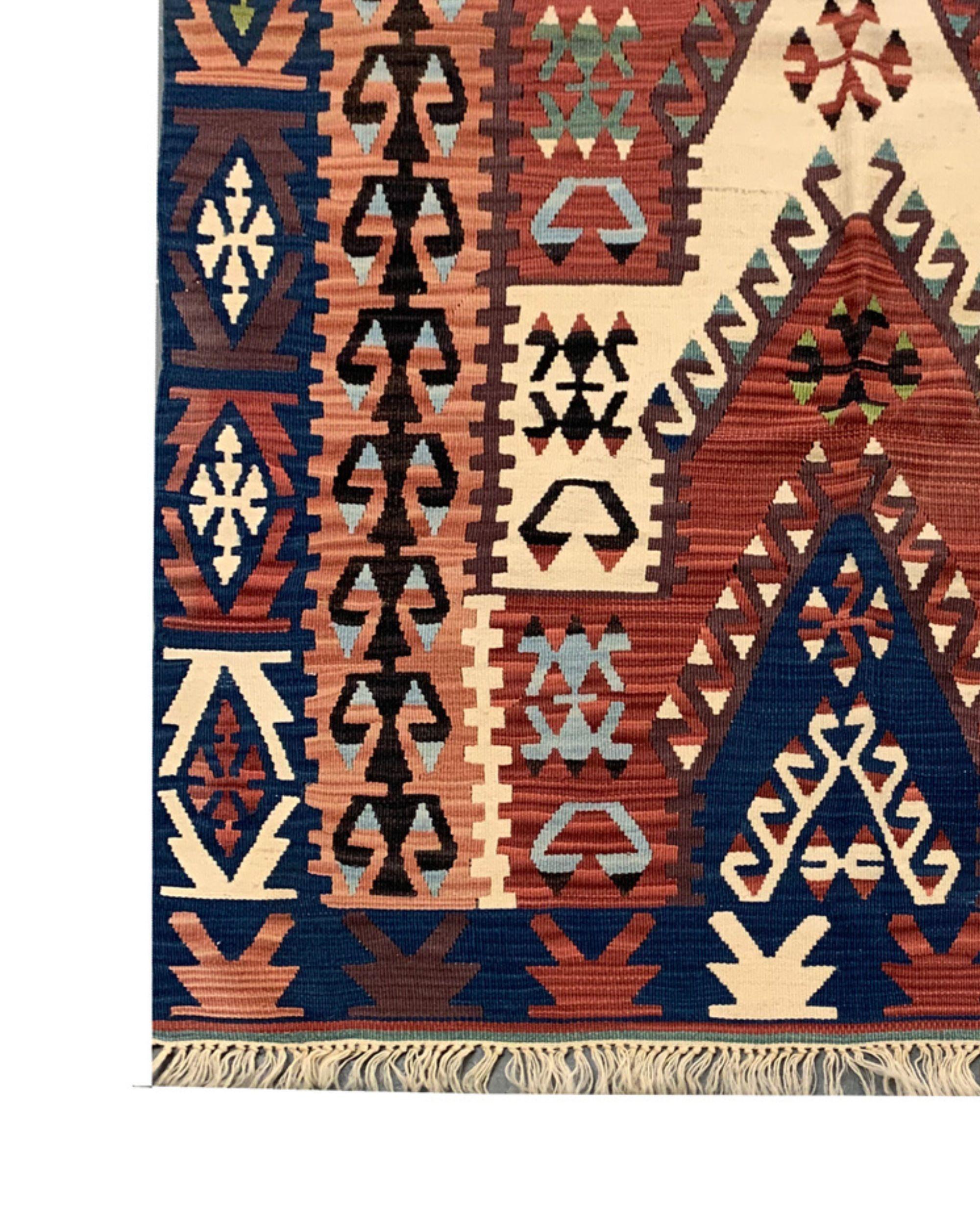 Antique Terracotta Turkish Kilim with Chevron Geometric Wool Flatweave For Sale 1