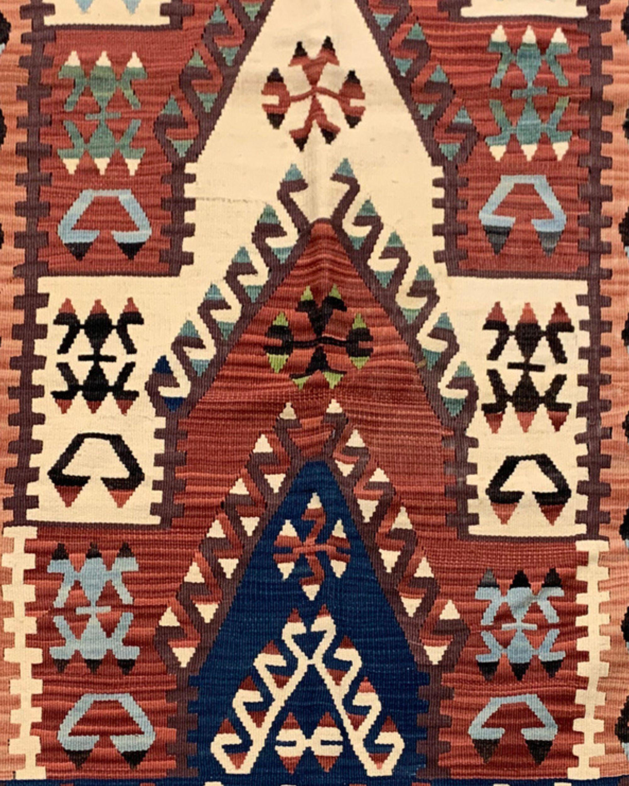 Antique Terracotta Turkish Kilim with Chevron Geometric Wool Flatweave For Sale 2