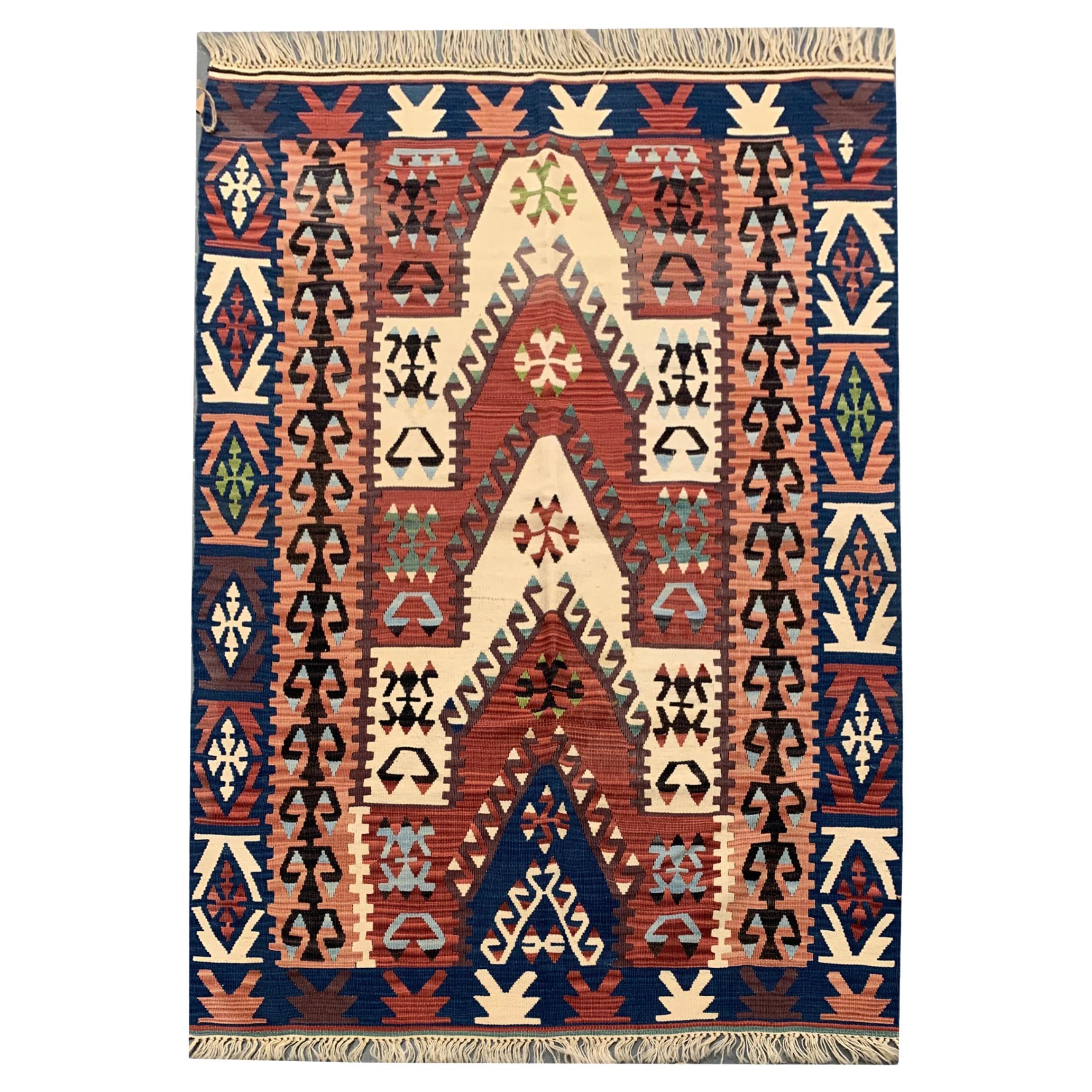 Antique Terracotta Turkish Kilim with Chevron Geometric Wool Flatweave For Sale