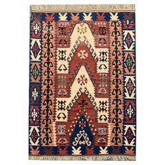 Antique Turkish Kilim Rug, Terracotta Chevron & Geometric Wool Flatweave