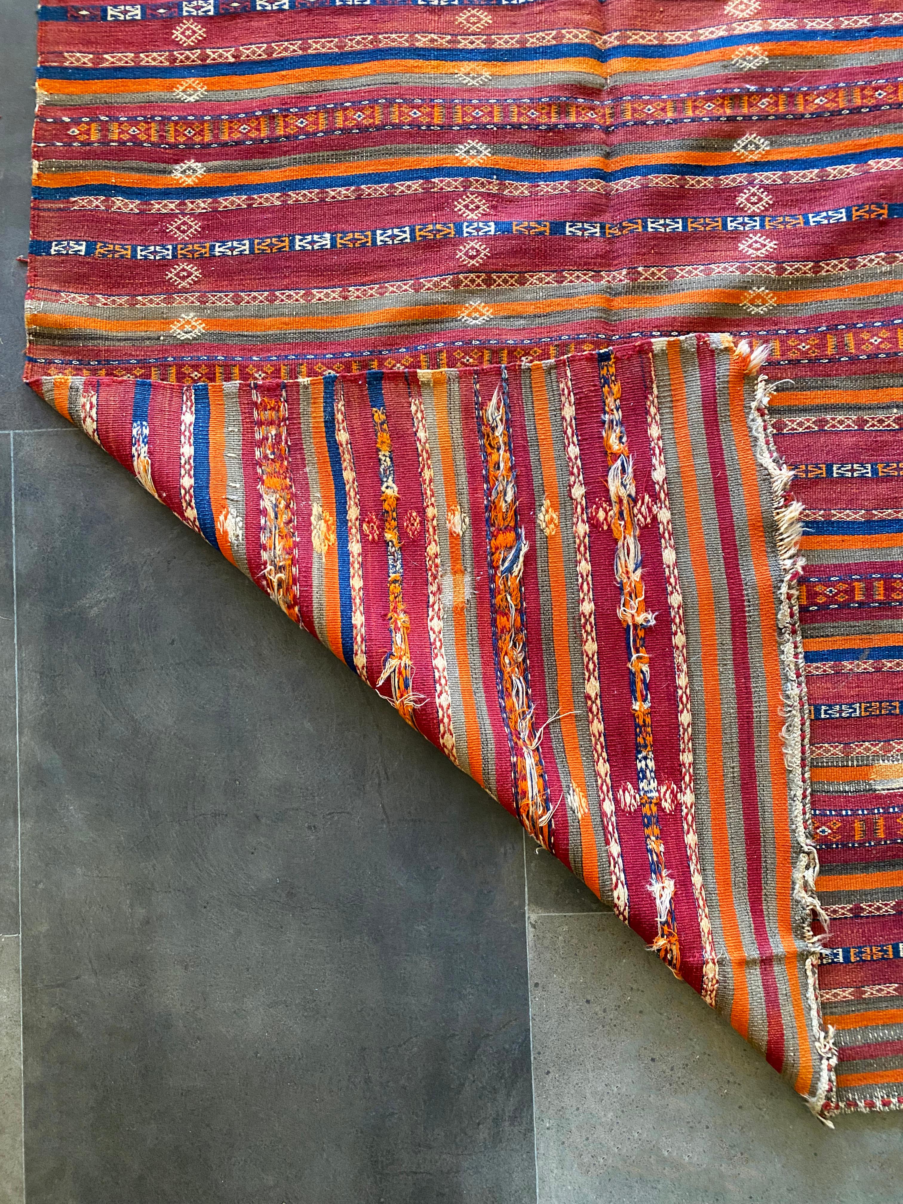 Antique Turkish Kilim Rug, Tribal Motifs, Striking Colour, Early 20th Century For Sale 2