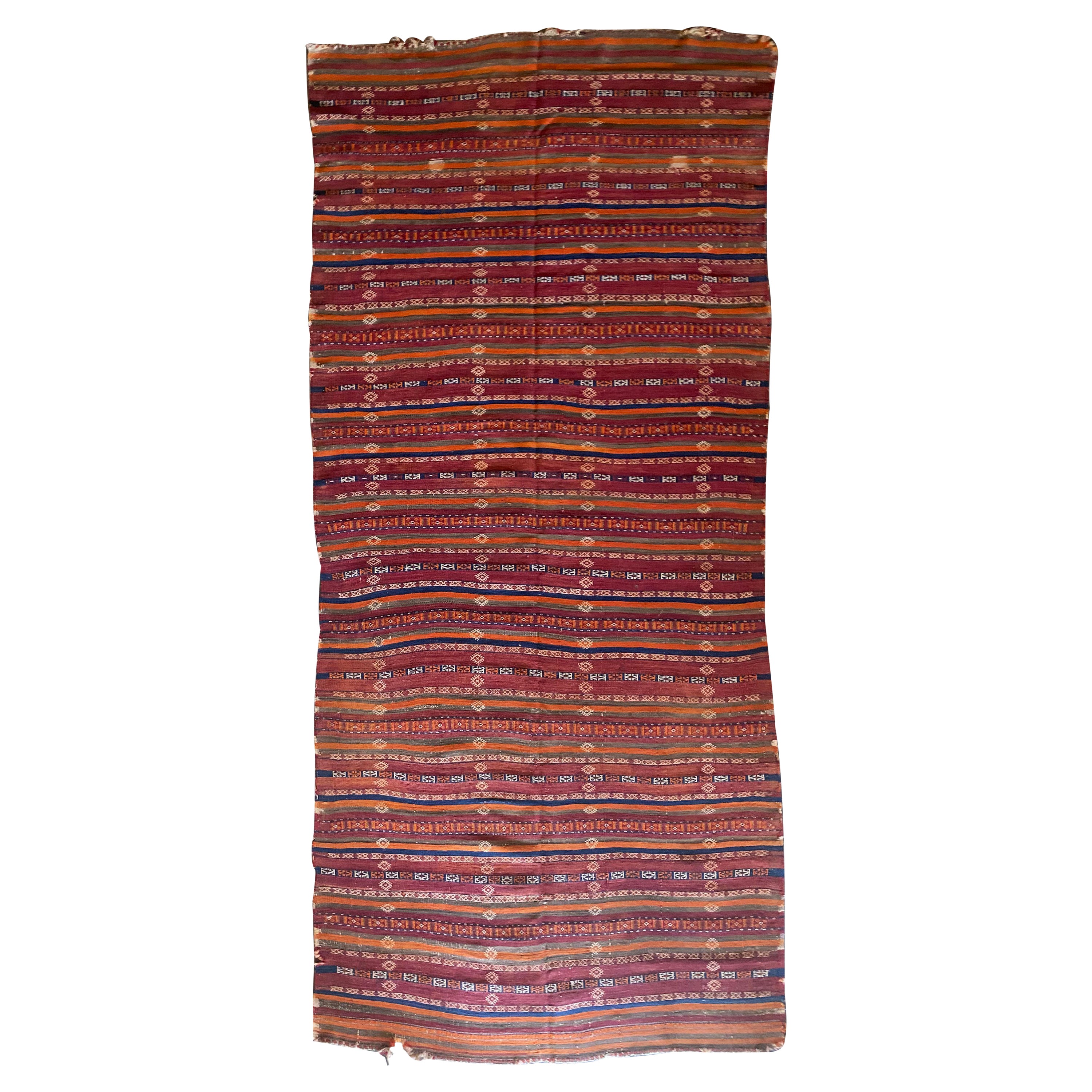 Antico Rug & Kilim turco, motivi tribali, colore sorprendente, inizio XX secolo