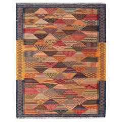 Tapis Kilim turc ancien aux couleurs géométriques et vibrantes 3'10 x 5'1