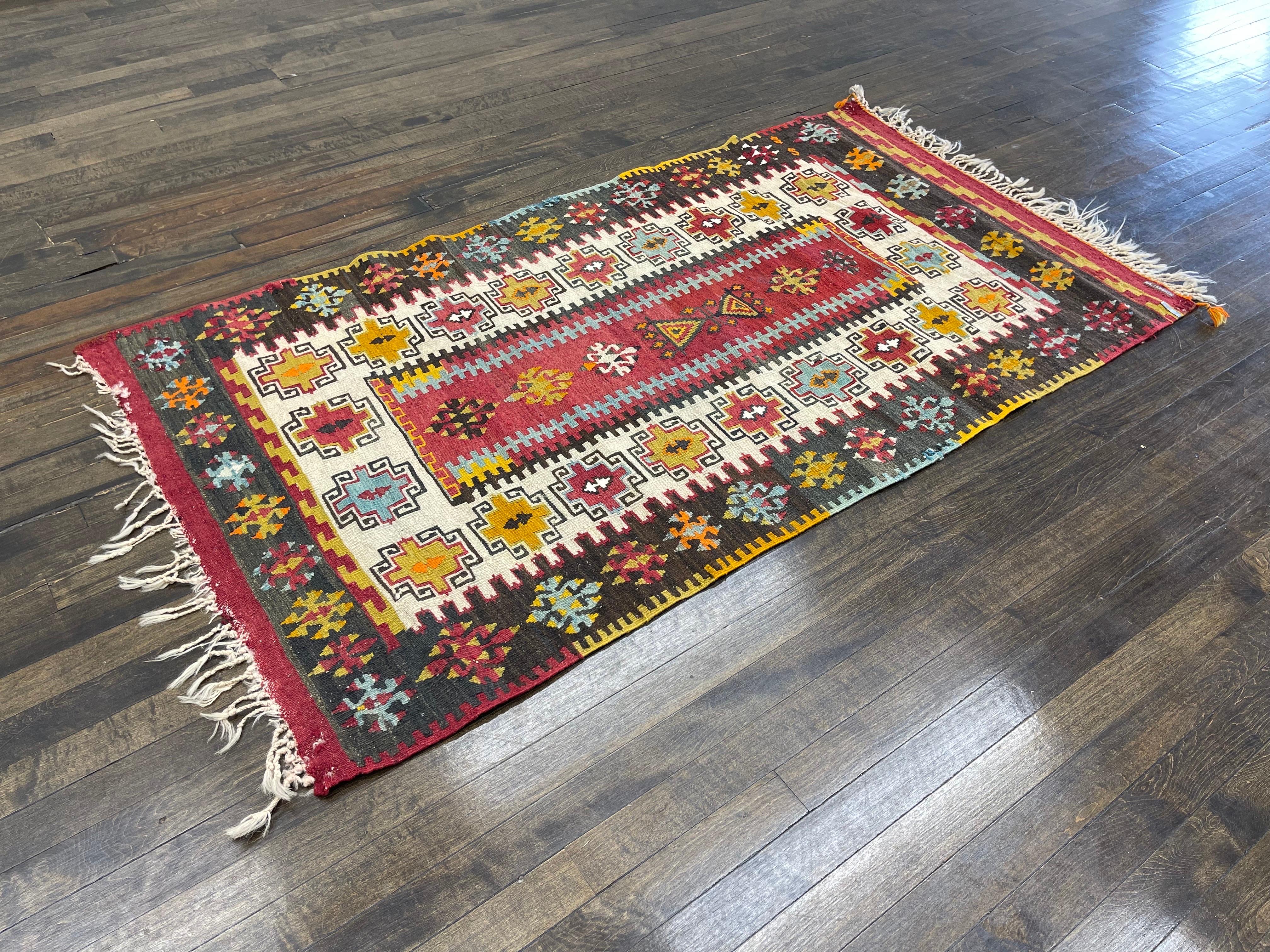 Wool Antique Turkish Kilm, Circa 1900 For Sale