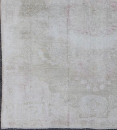 Antique Turkish Konya Area Rug in Khaki, Light Camel, Off White & Ashen Pink