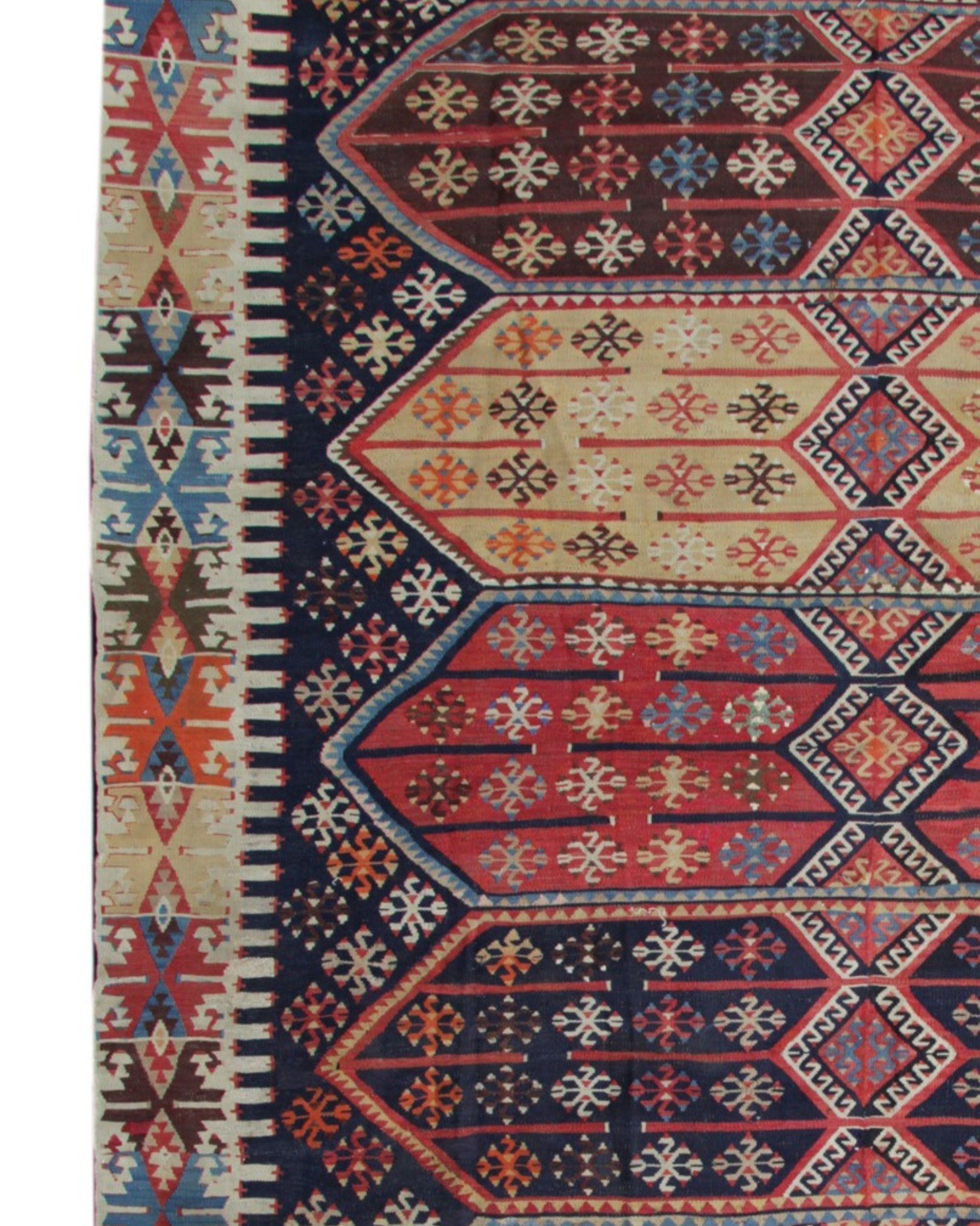 Lana Antico tappeto turco Konya Kilim 1880 Tribale Geometrico in lana a trama piatta 355x229cm in vendita