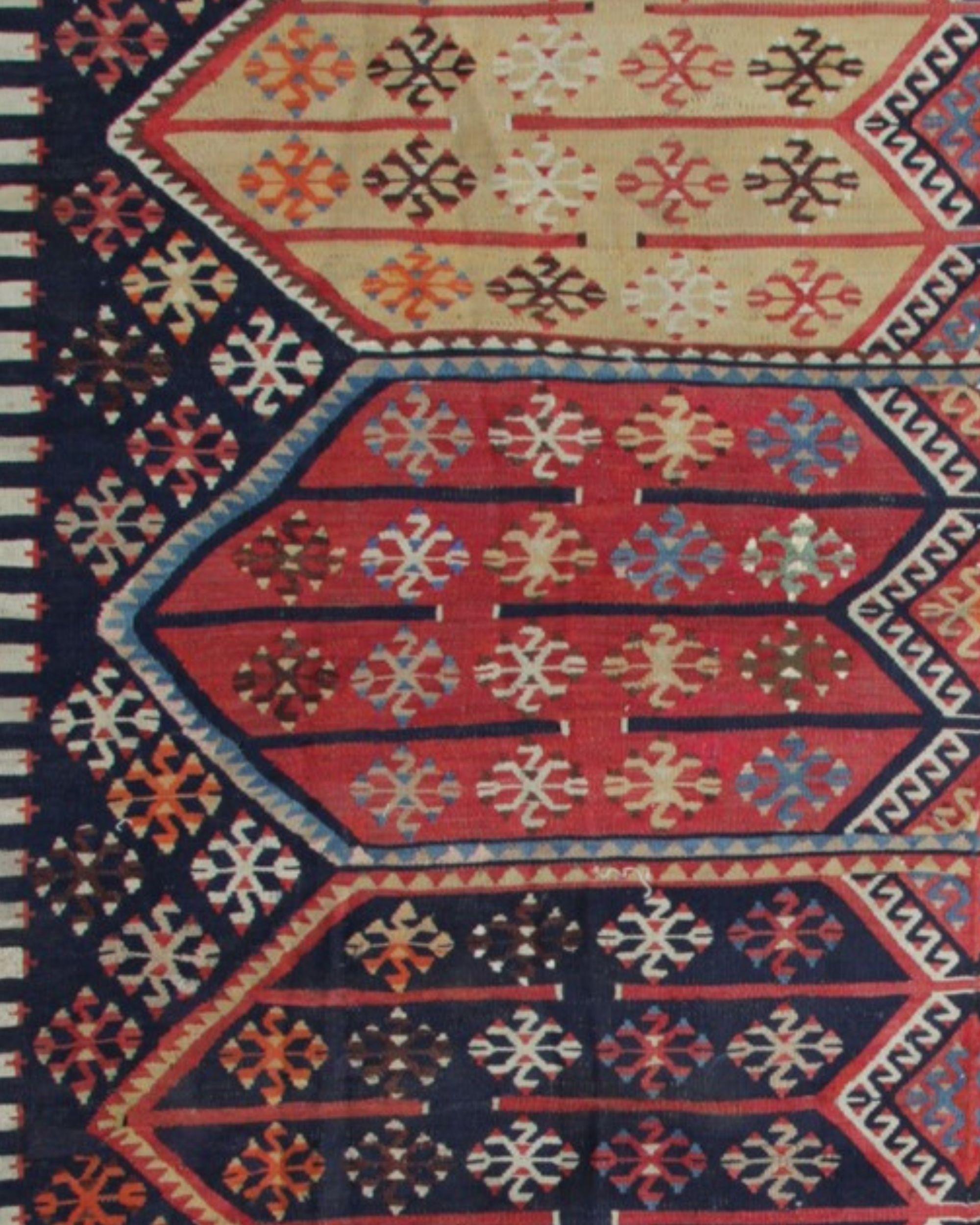 Antico tappeto turco Konya Kilim 1880 Tribale Geometrico in lana a trama piatta 355x229cm in vendita 1