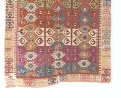 4,8x12.2 Fuß antiker türkischer Konya-Kelim-Teppich, Flachgewebeteppich, ca. 1890