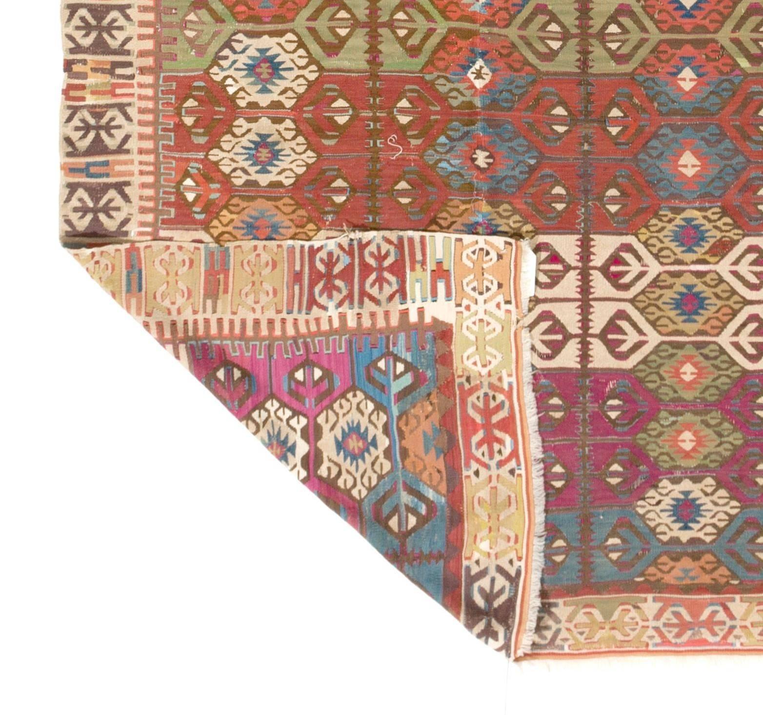 4.8x12.2 ft Antique Turkish Konya Kilim Rug, Flat-Weave Floor Covering, Ca 1890 Bon état - En vente à Philadelphia, PA