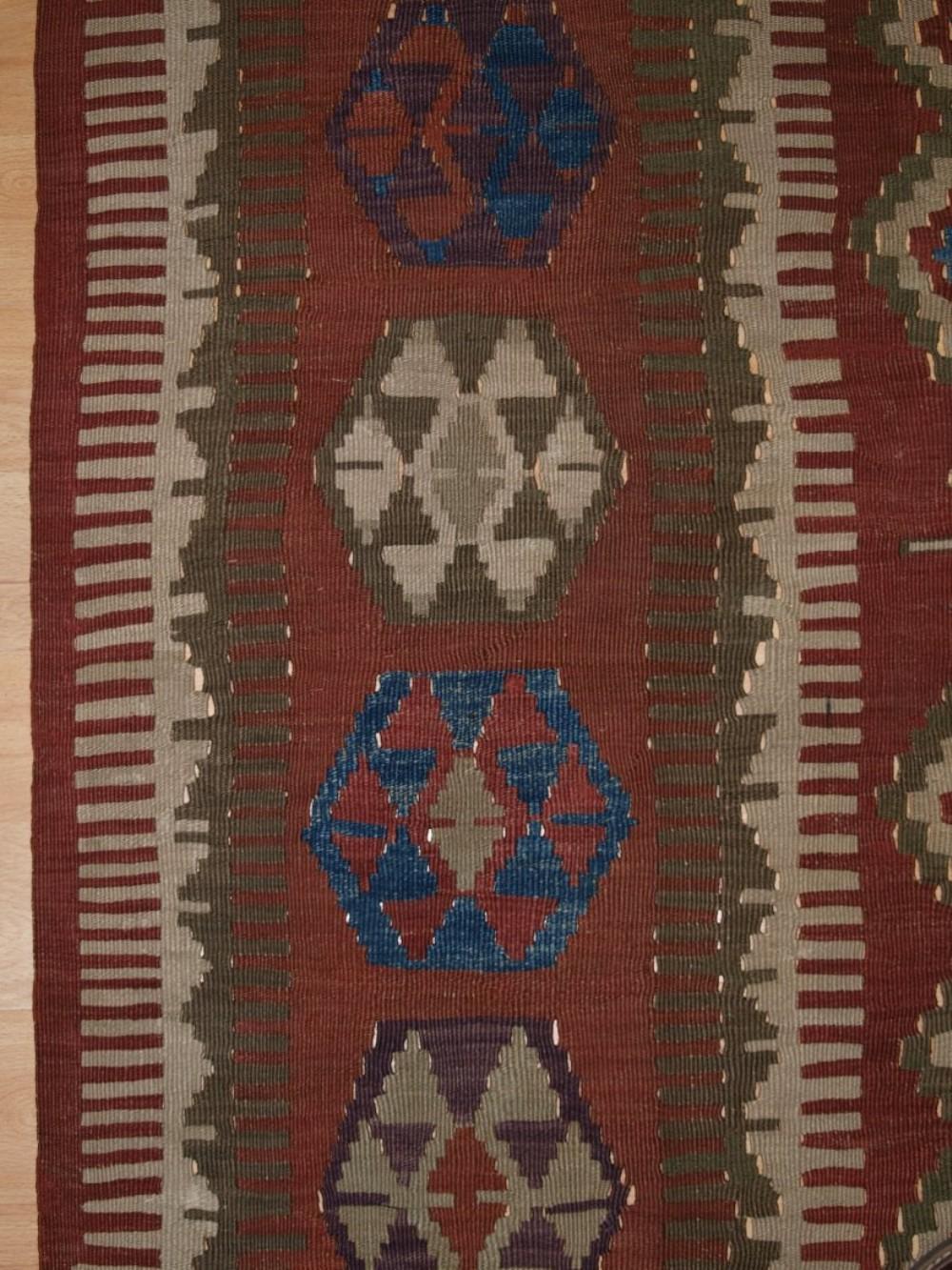 Turco Antico Kilim turco di piccole dimensioni della regione di Konya, CIRCA 1900, (1 di una coppia) 1 in vendita
