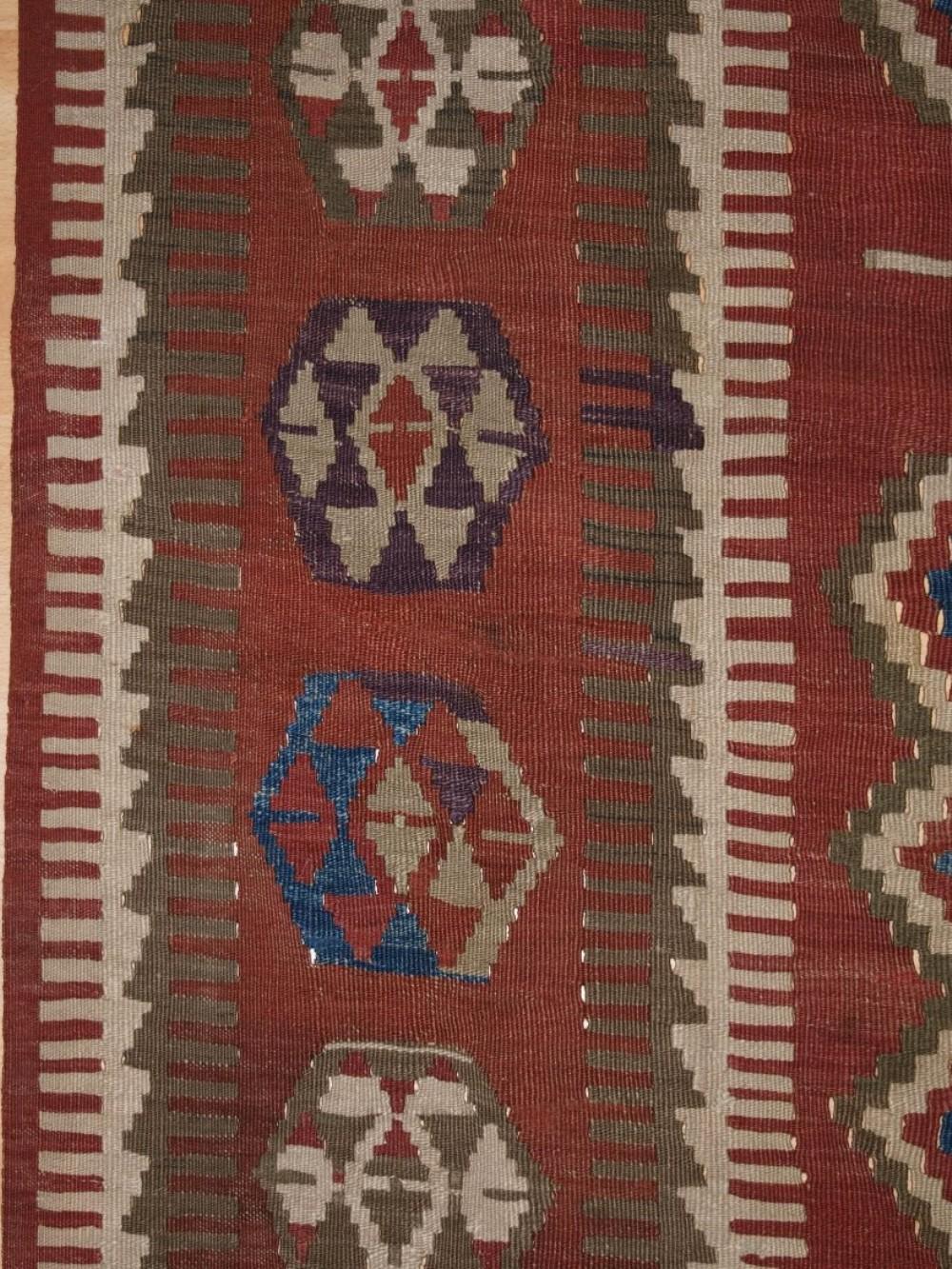 Turco Antico Kilim turco di piccole dimensioni della regione di Konya, CIRCA 1900, (1 di una coppia) 2 in vendita