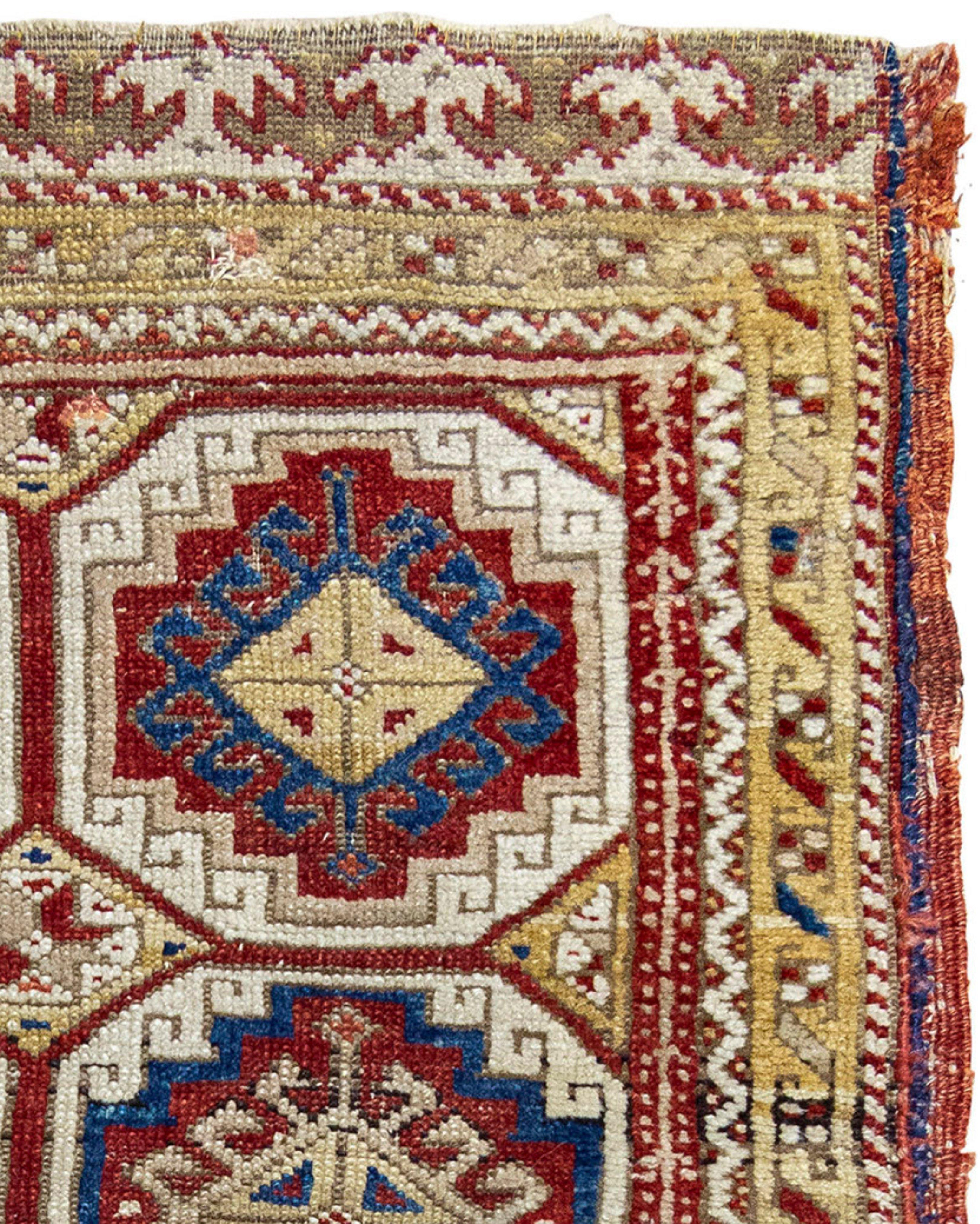 Hand-Knotted Antique Turkish Konya Yastik Rug, Mid-19th century For Sale