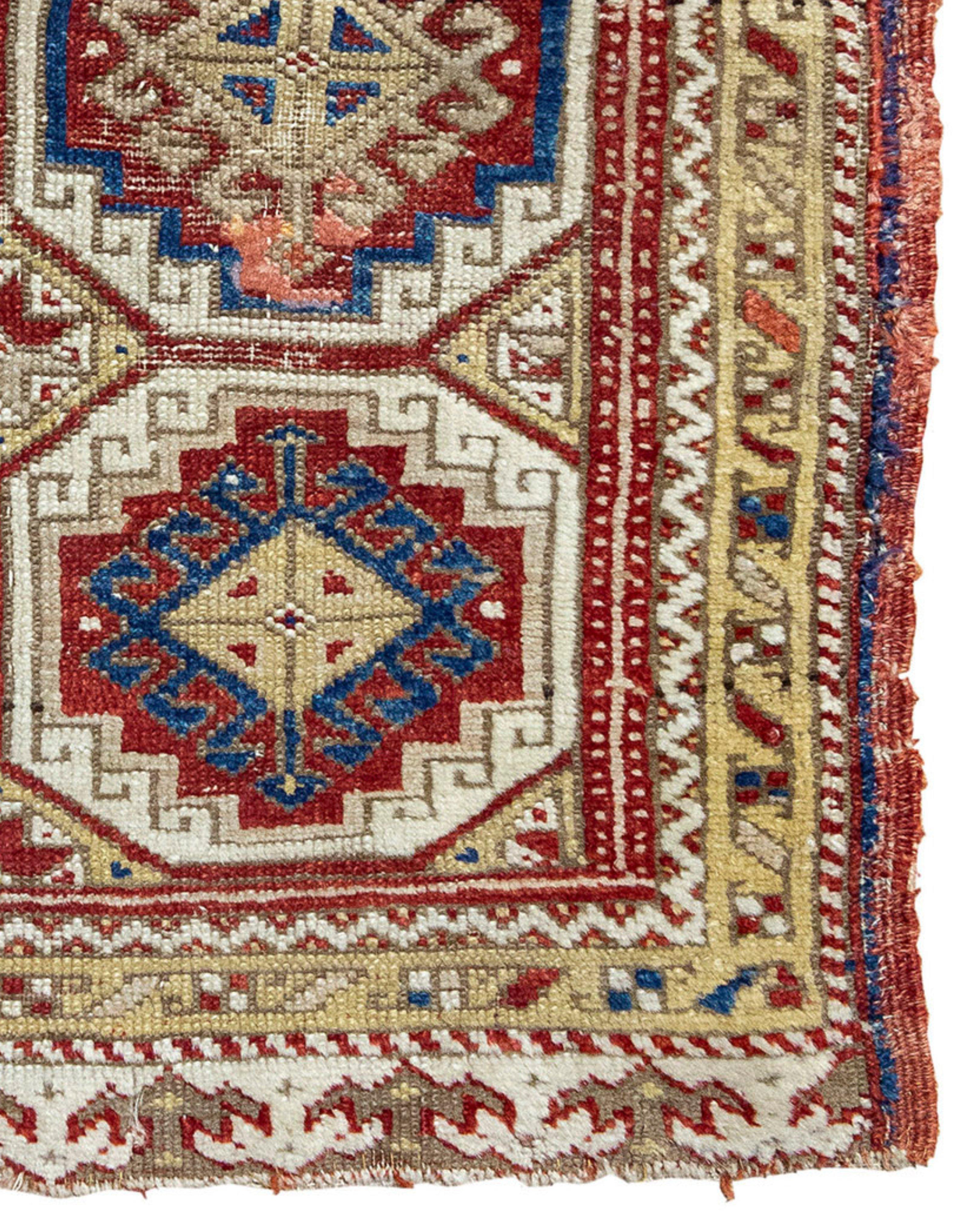 Wool Antique Turkish Konya Yastik Rug, Mid-19th century For Sale