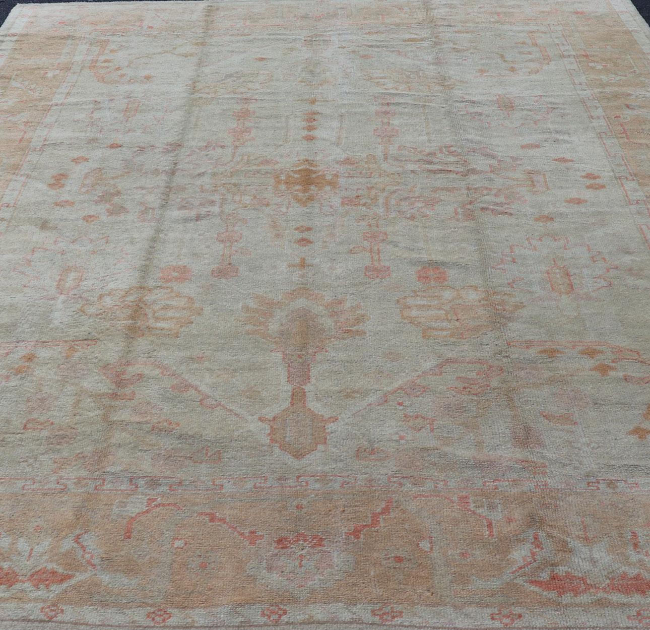 Antique Turkish Large Oushak Rug in Taupe, Light Green and Light Copper For Sale 8