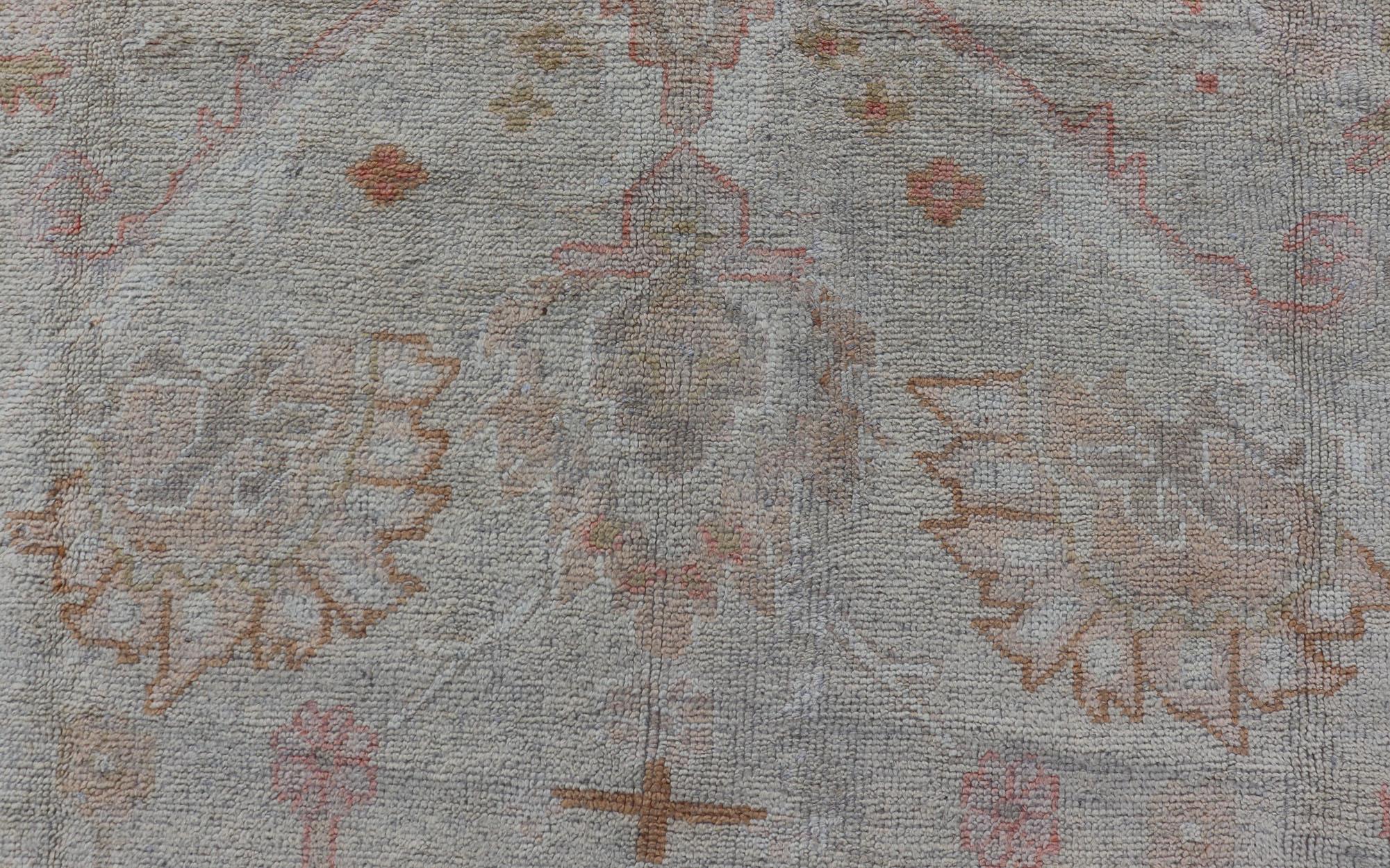 Antique Turkish Large Oushak Rug in Taupe, Light Green and Light Copper In Good Condition For Sale In Atlanta, GA