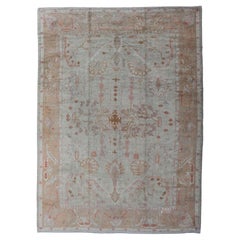 Antique Turkish Large Oushak Rug in Taupe, Light Green and Light Copper
