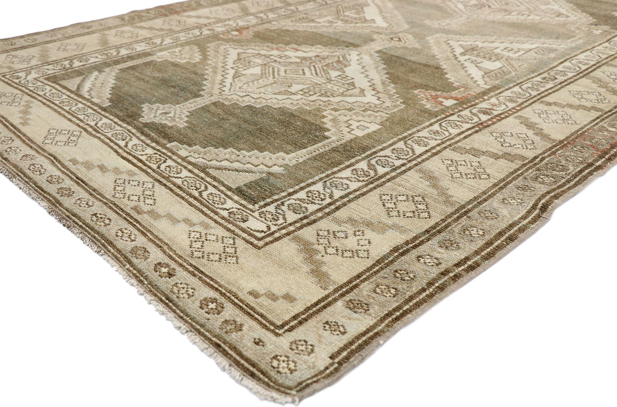 52563 Antique Turkish Malayer Rug Runner, 04'02 x 12'02.  Turkish Malayer rug runners are meticulously handcrafted, long and narrow rugs blending Turkish and Persian influences, featuring intricate designs such as stepped diamond-shaped medallions,