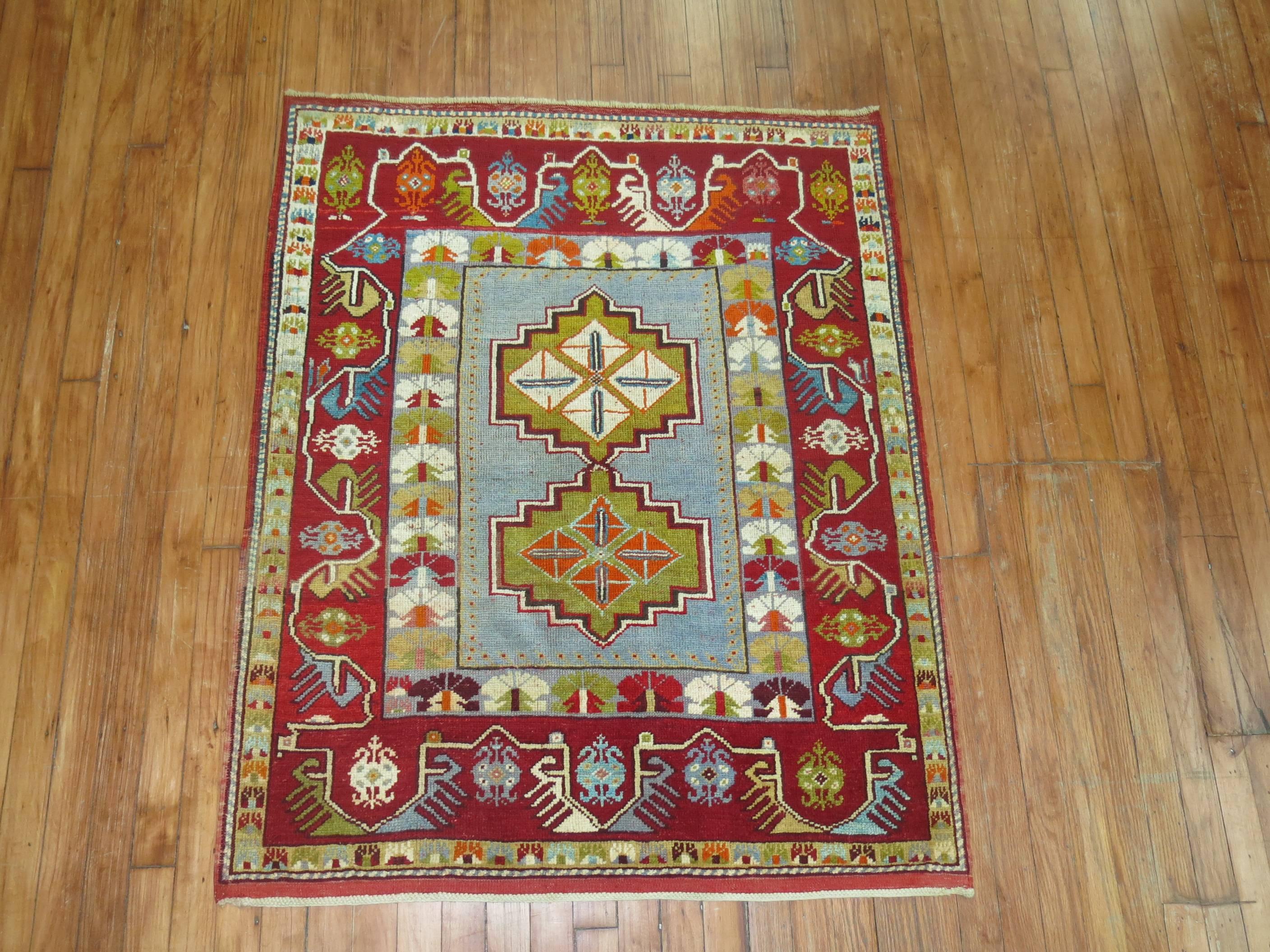 Aesthetic Movement Antique Turkish Melas Jewel Colored Rug For Sale