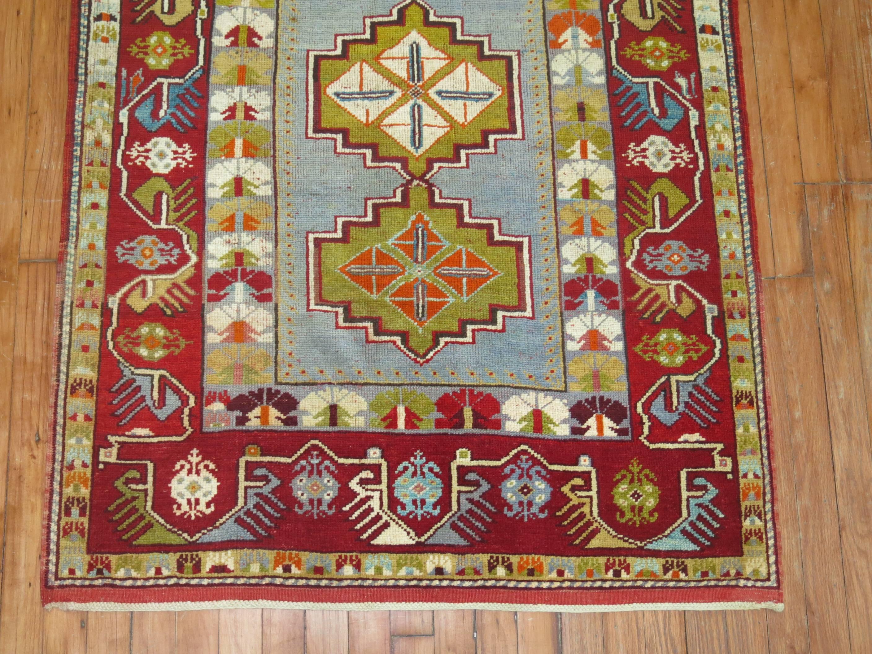 Hand-Woven Antique Turkish Melas Jewel Colored Rug For Sale