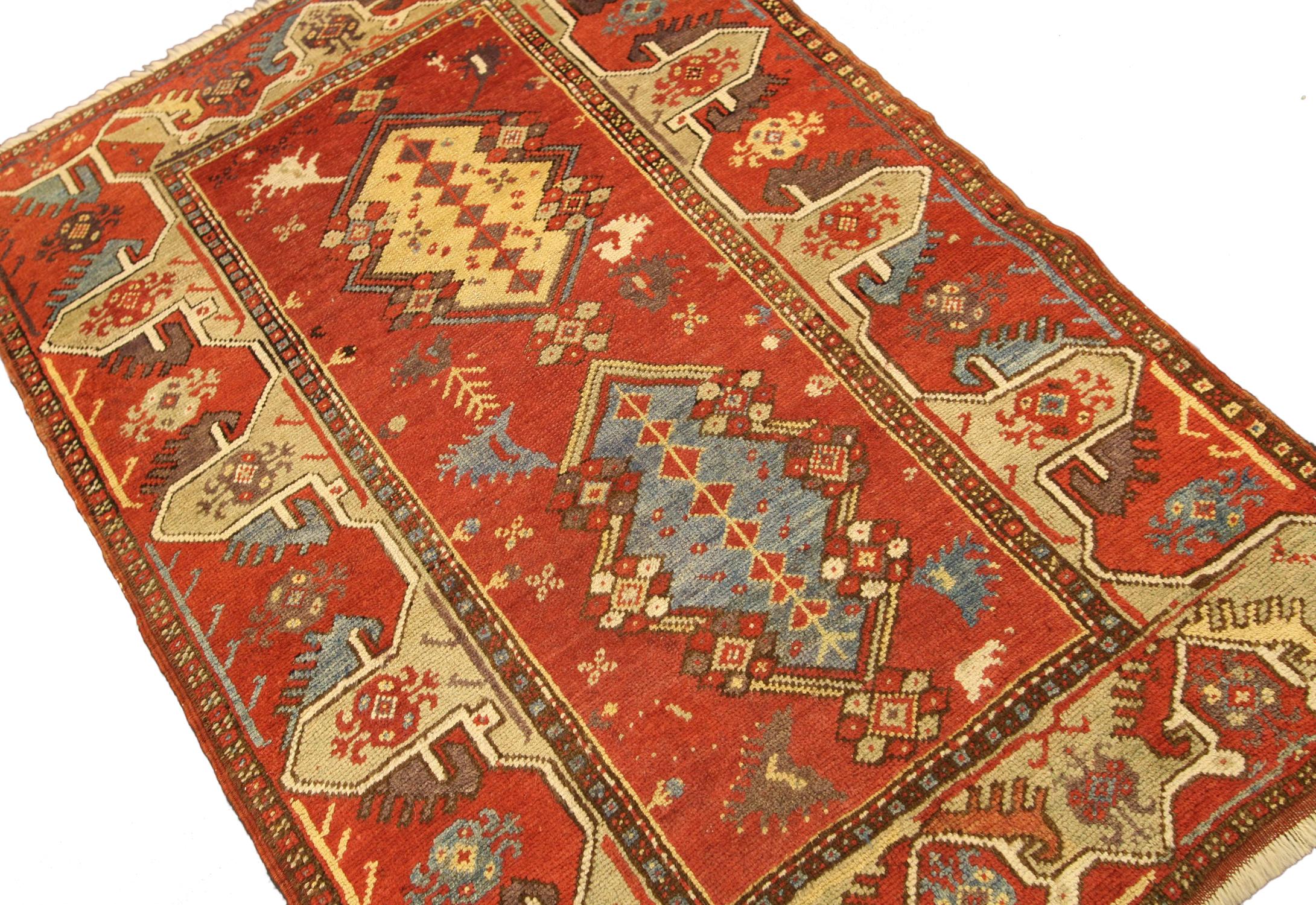 Other Antique Turkish Melas Large-Scale Medallions Red Background Rug, 19th Century For Sale