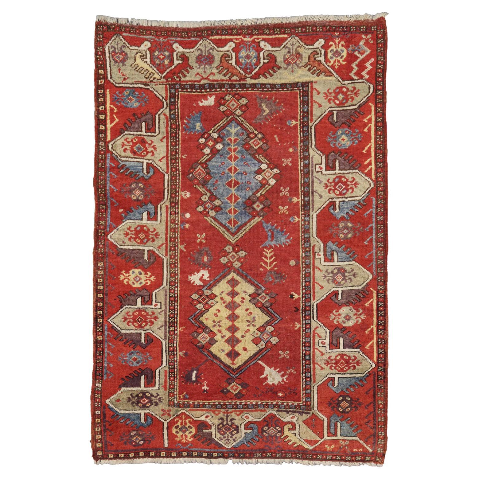Antique Turkish Melas Large-Scale Medallions Red Background Rug, 19th Century For Sale