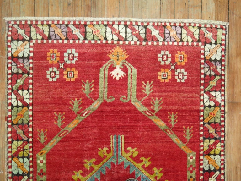 Hand-Knotted Antique Turkish Melas Wool Rug – 4'3