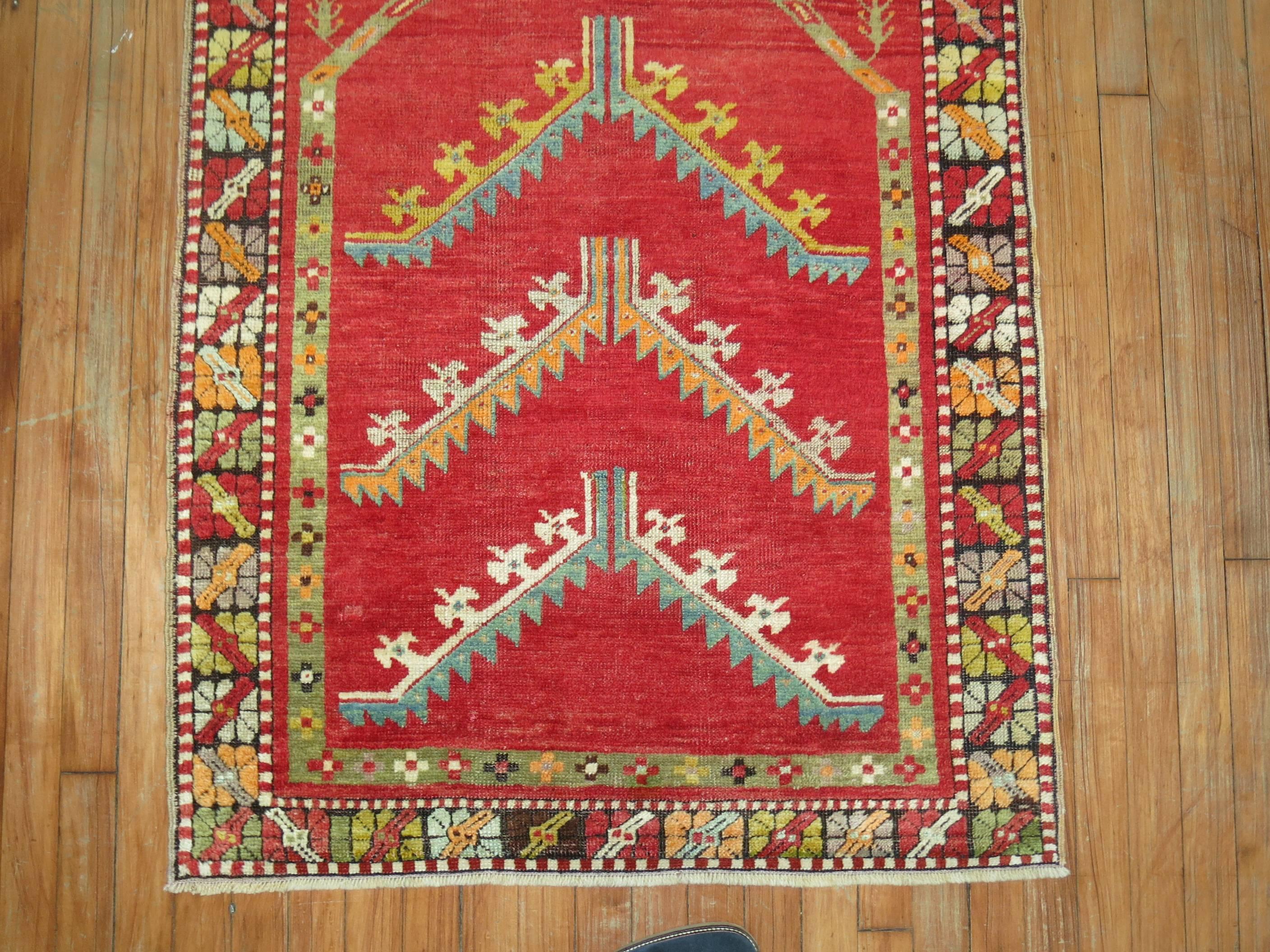 Hand-Woven Zabihi Collection Antique Turkish Melas Prayer Niche Rug For Sale