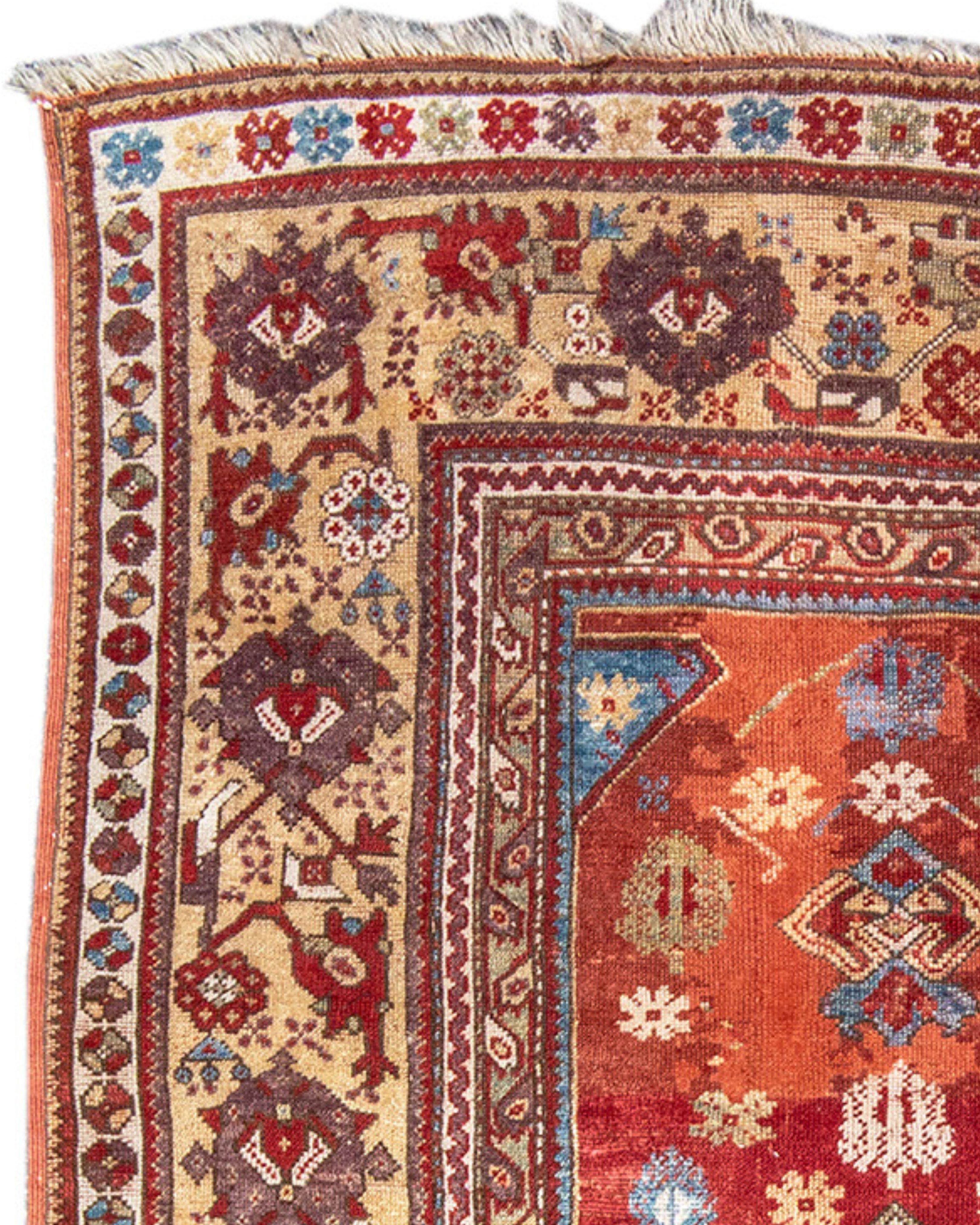 Hand-Knotted Antique Turkish Melas Rug, 19th Century For Sale