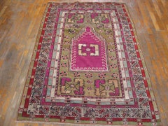 1850s Green Turkish Village Anatolian Melas Prayer Rug 4 x 6' Woven Wool Carpet