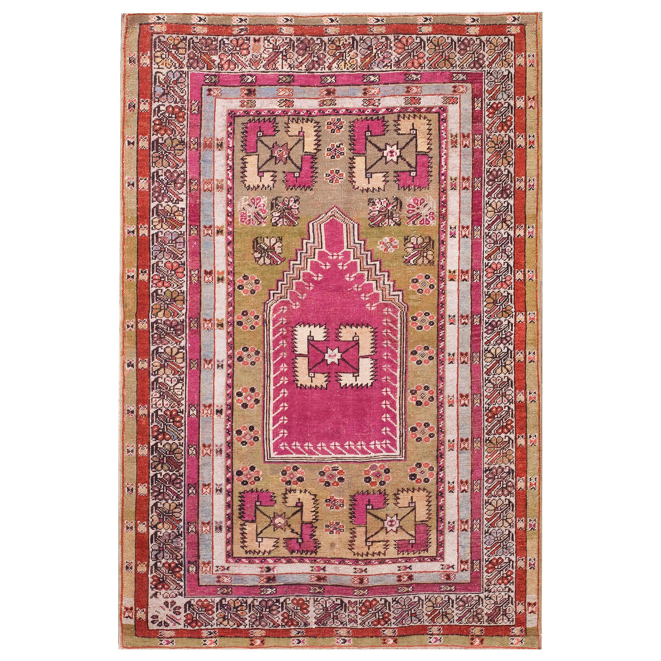 19th Century Turkish Anatolian Melas Prayer Rug ( 4 x 6' - 122 x 183 ) For Sale