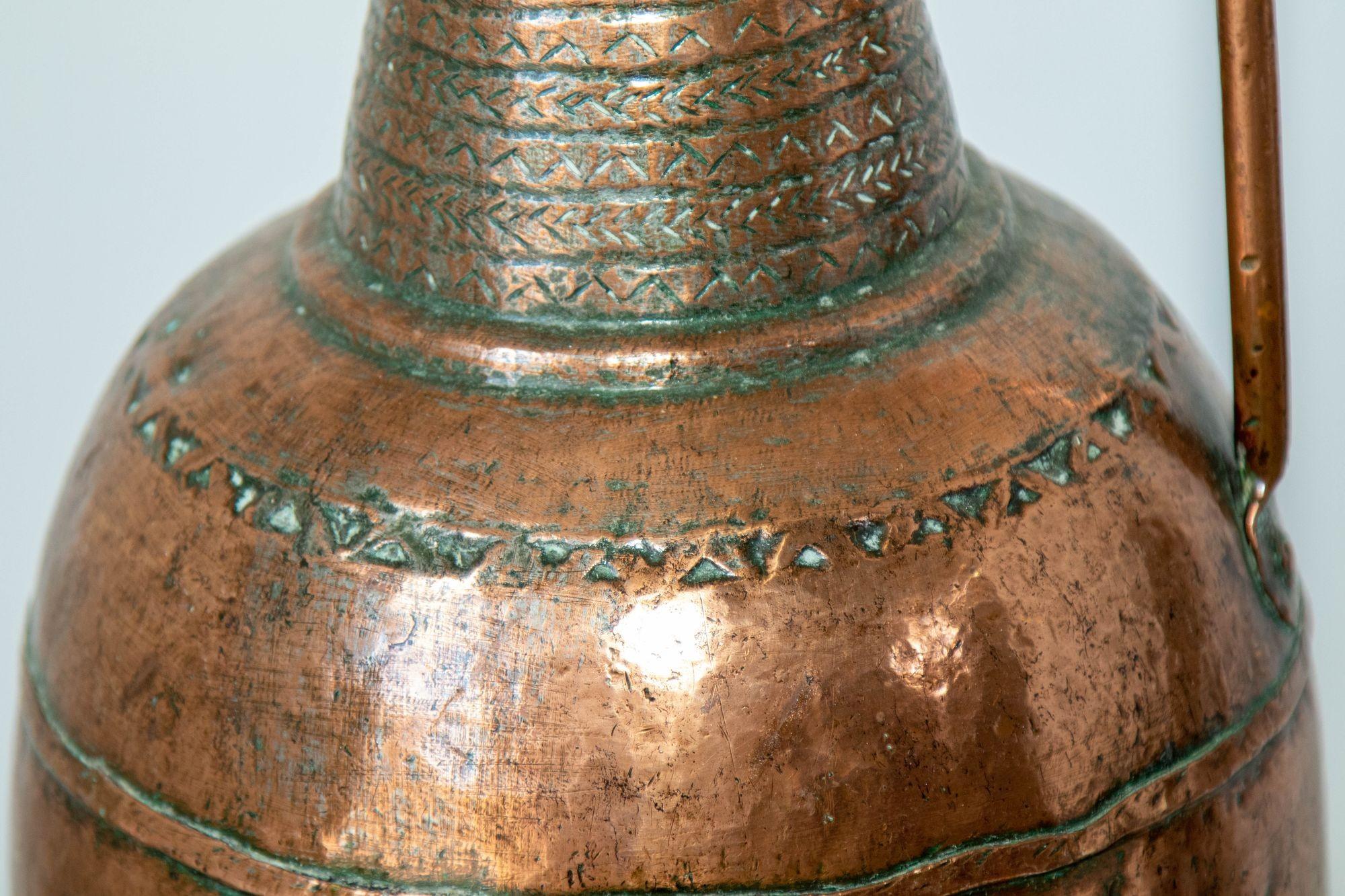 Metal Antique Turkish Middle Eastern Copper Hammered Oversized Water Pot 19th Century