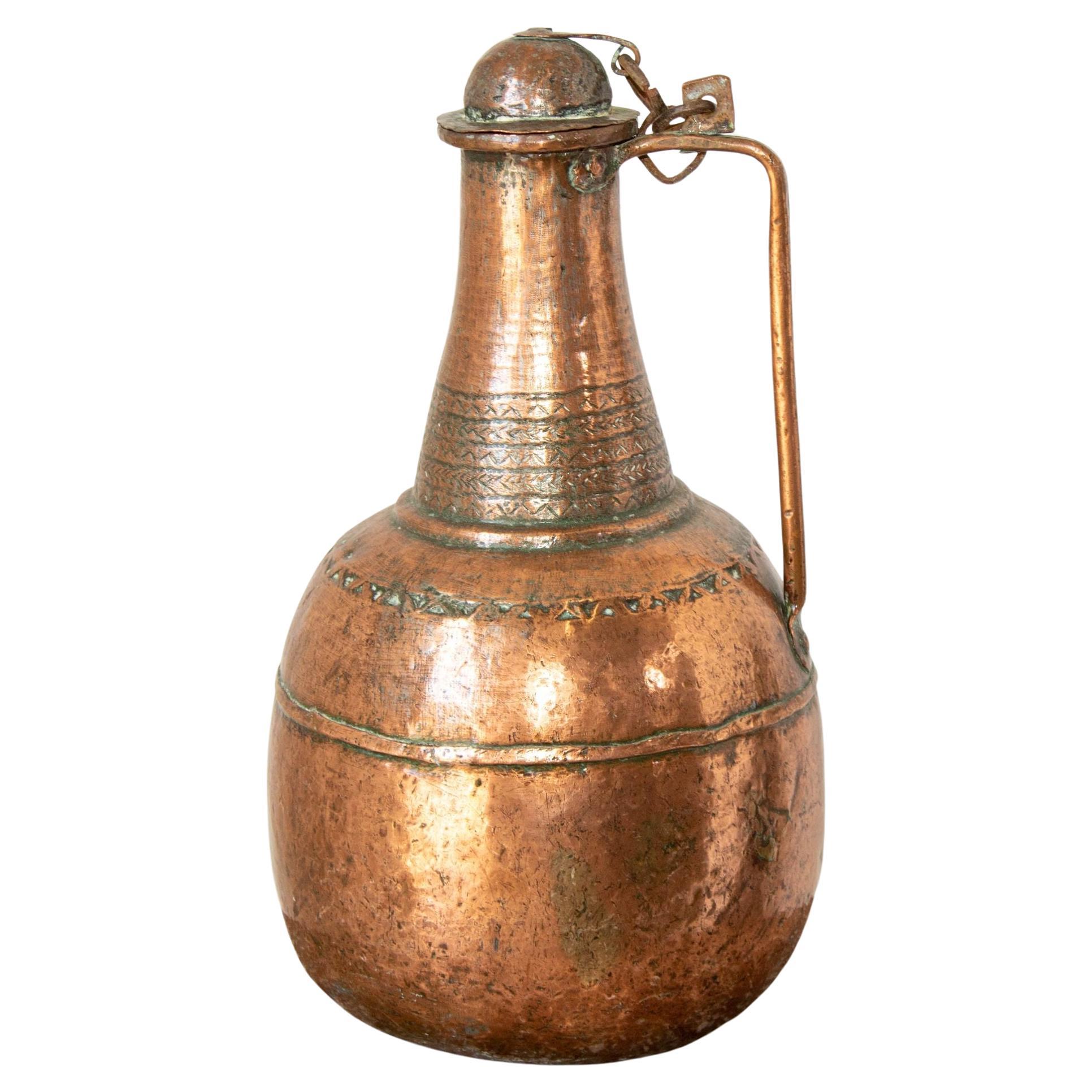 Antique Turkish Middle Eastern Copper Hammered Oversized Water Pot 19th Century