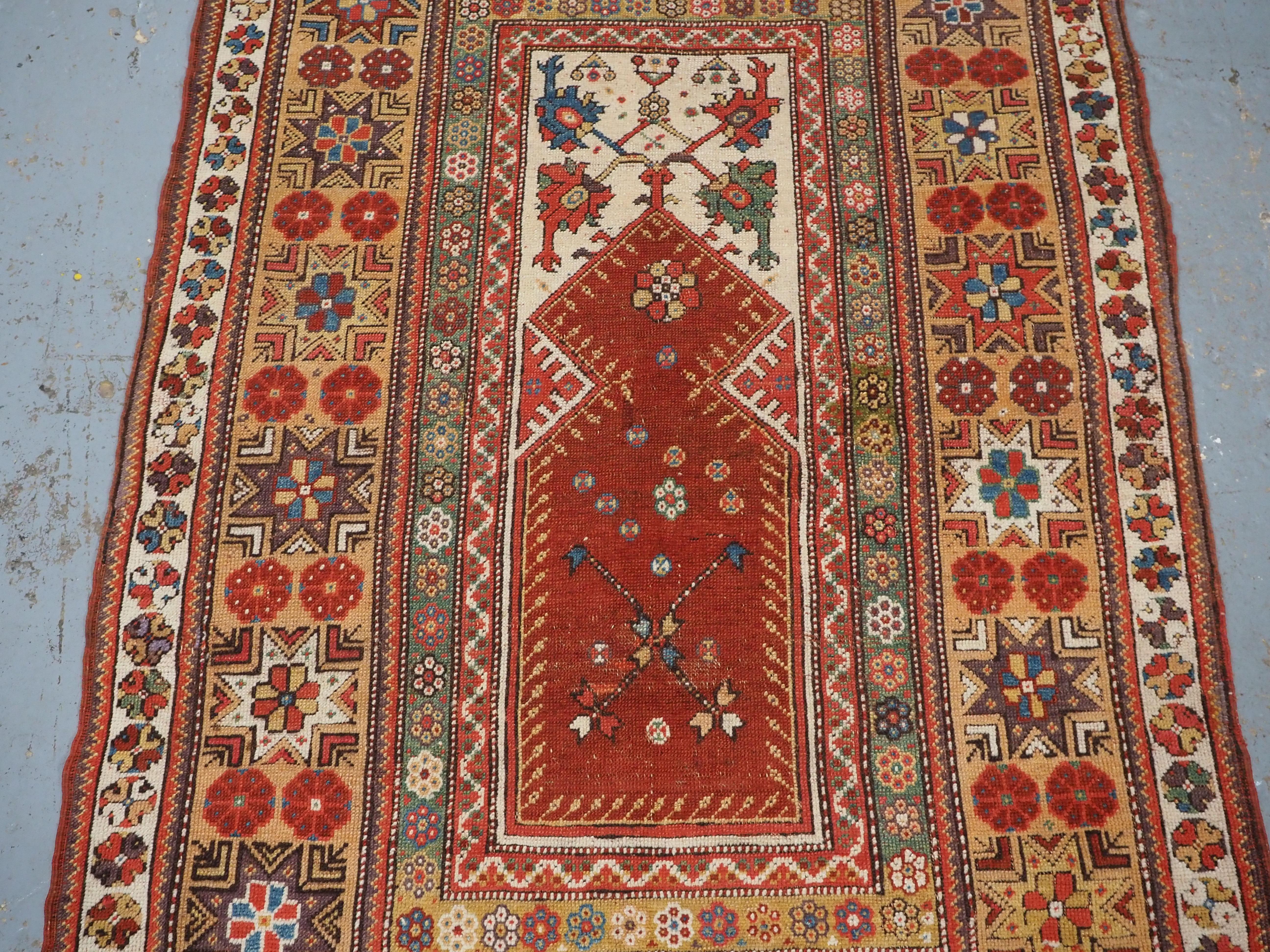 19th Century Antique Turkish Milas prayer rug of classic design, circa 1800-1825. For Sale