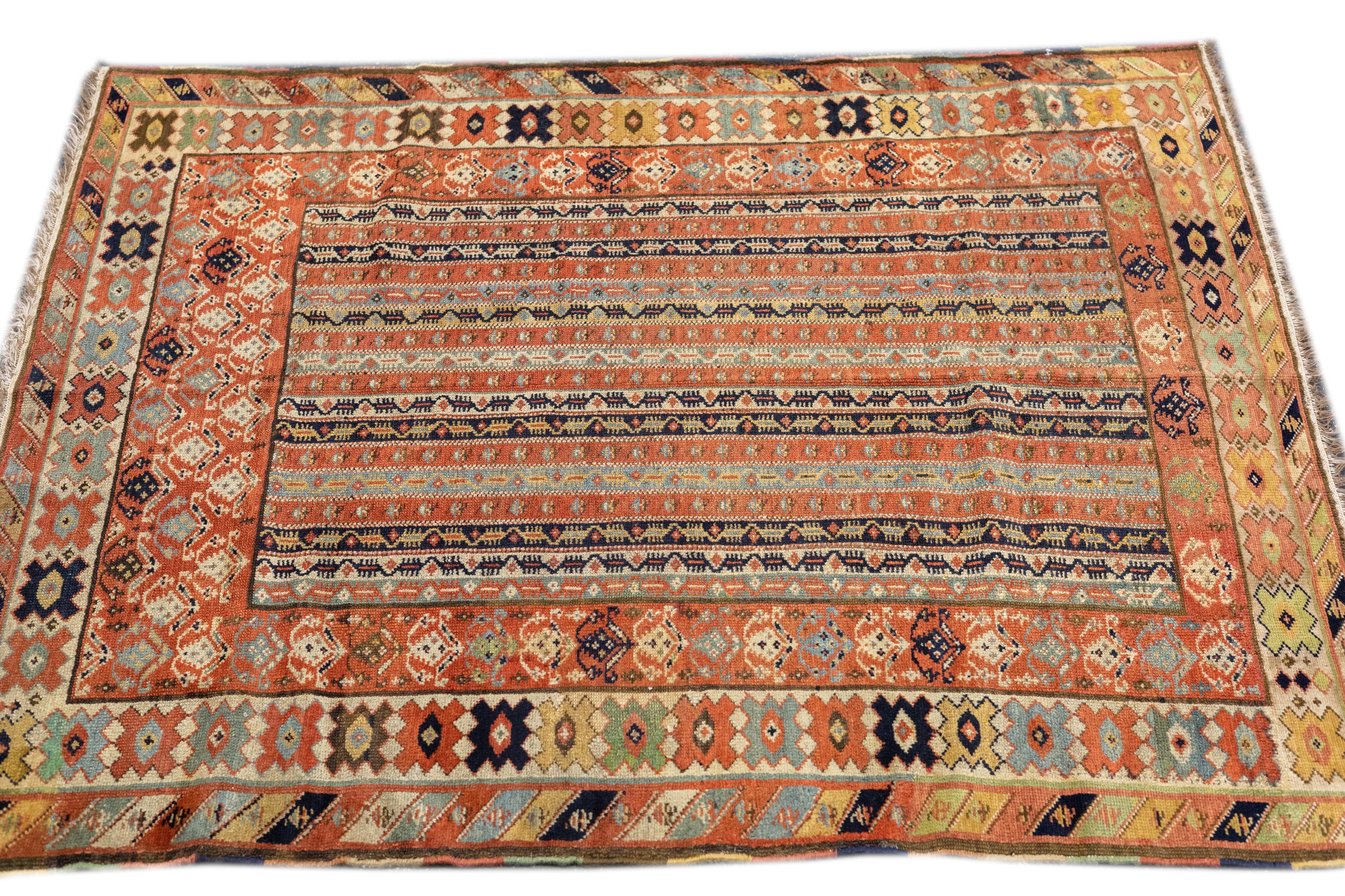 19th Century Antique Turkish Milas Rug 3'9'' x 4'6'' For Sale