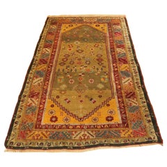 Tapis turc ancien Milas avec fond vert rare, vers 1875
