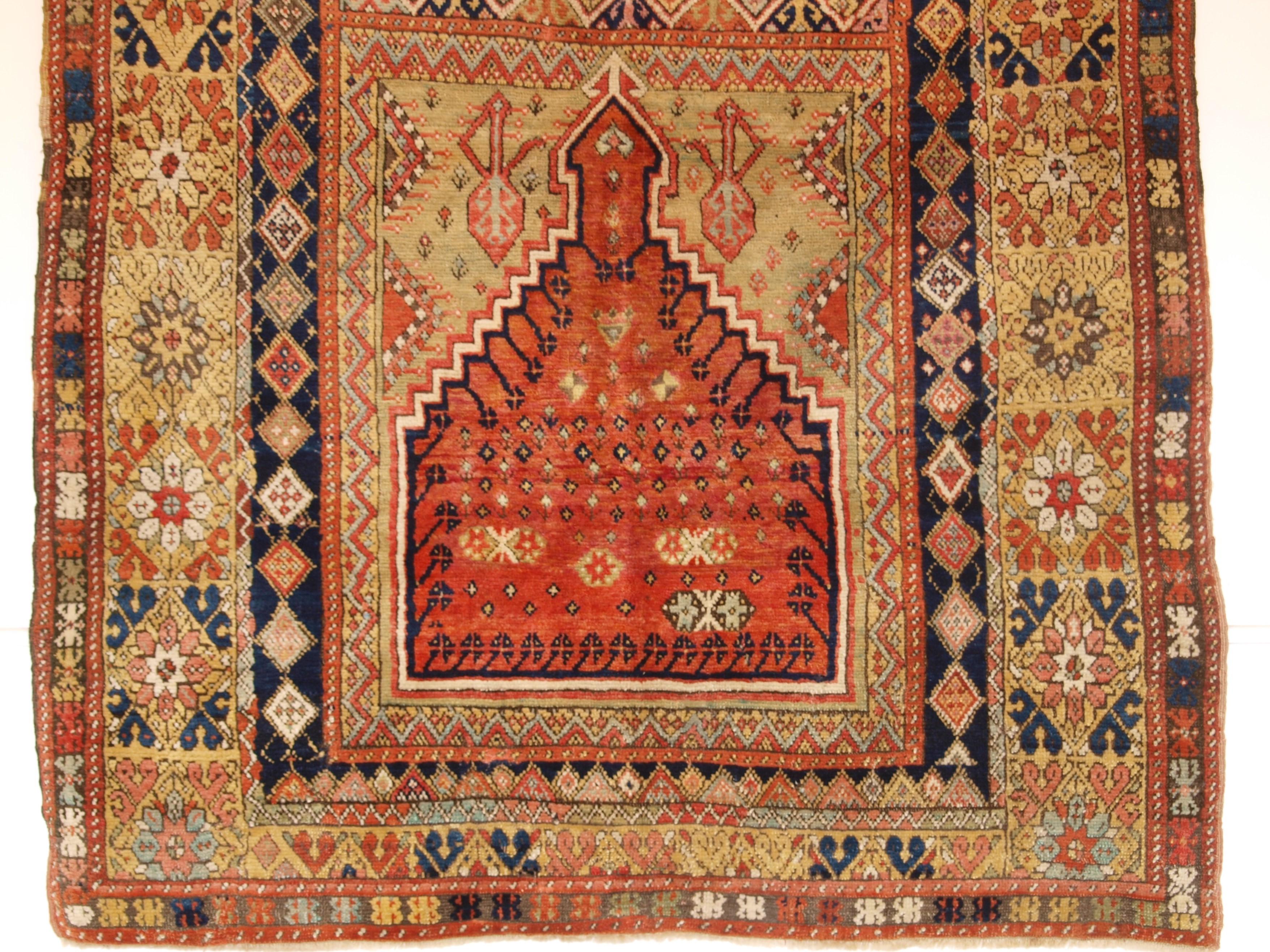 Wool Antique Turkish Mujur Prayer Rug of Classic Design, Mid 19th Century For Sale