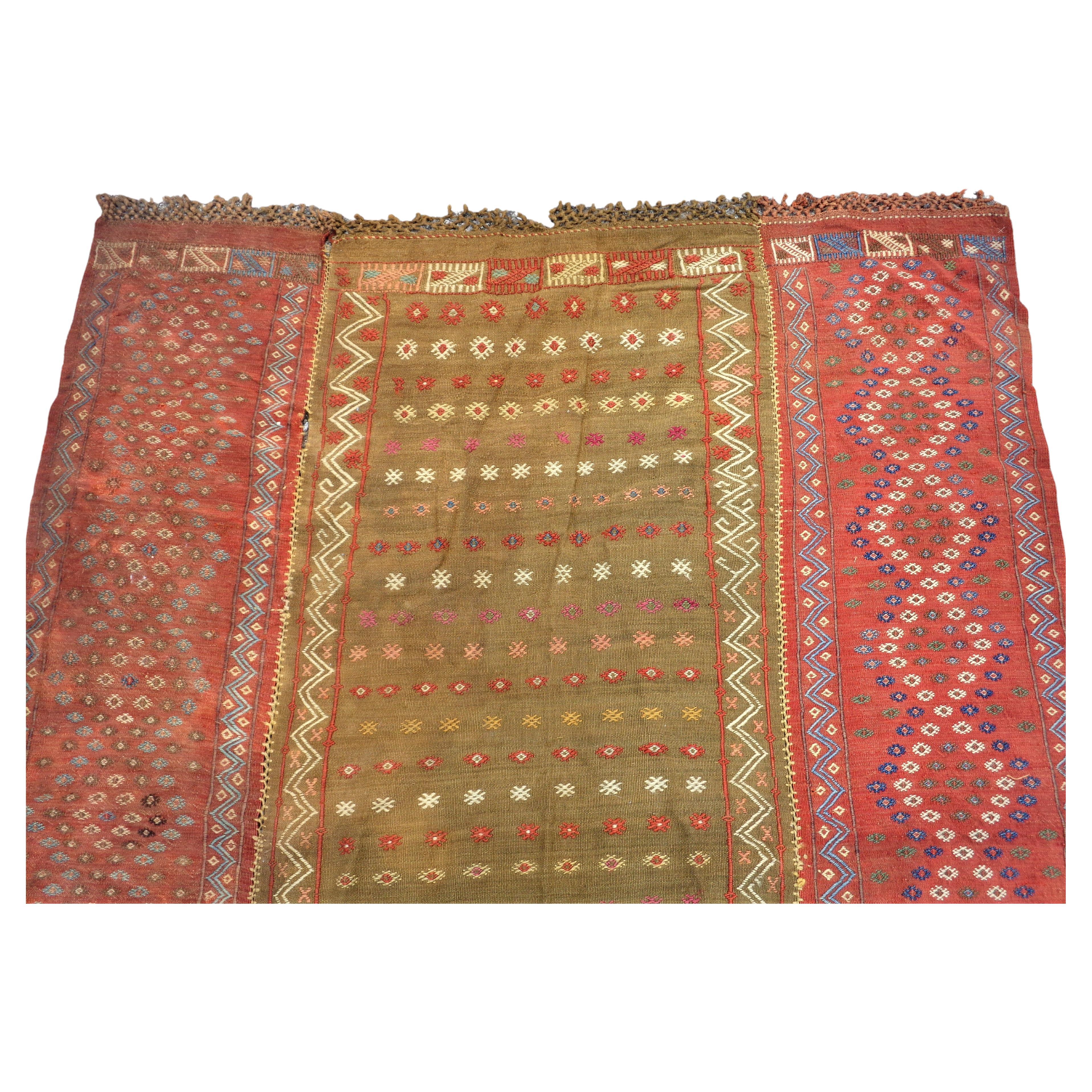 Hand-Knotted 19th Century Nomadic Turkish Kilim Long Rug- For Sale