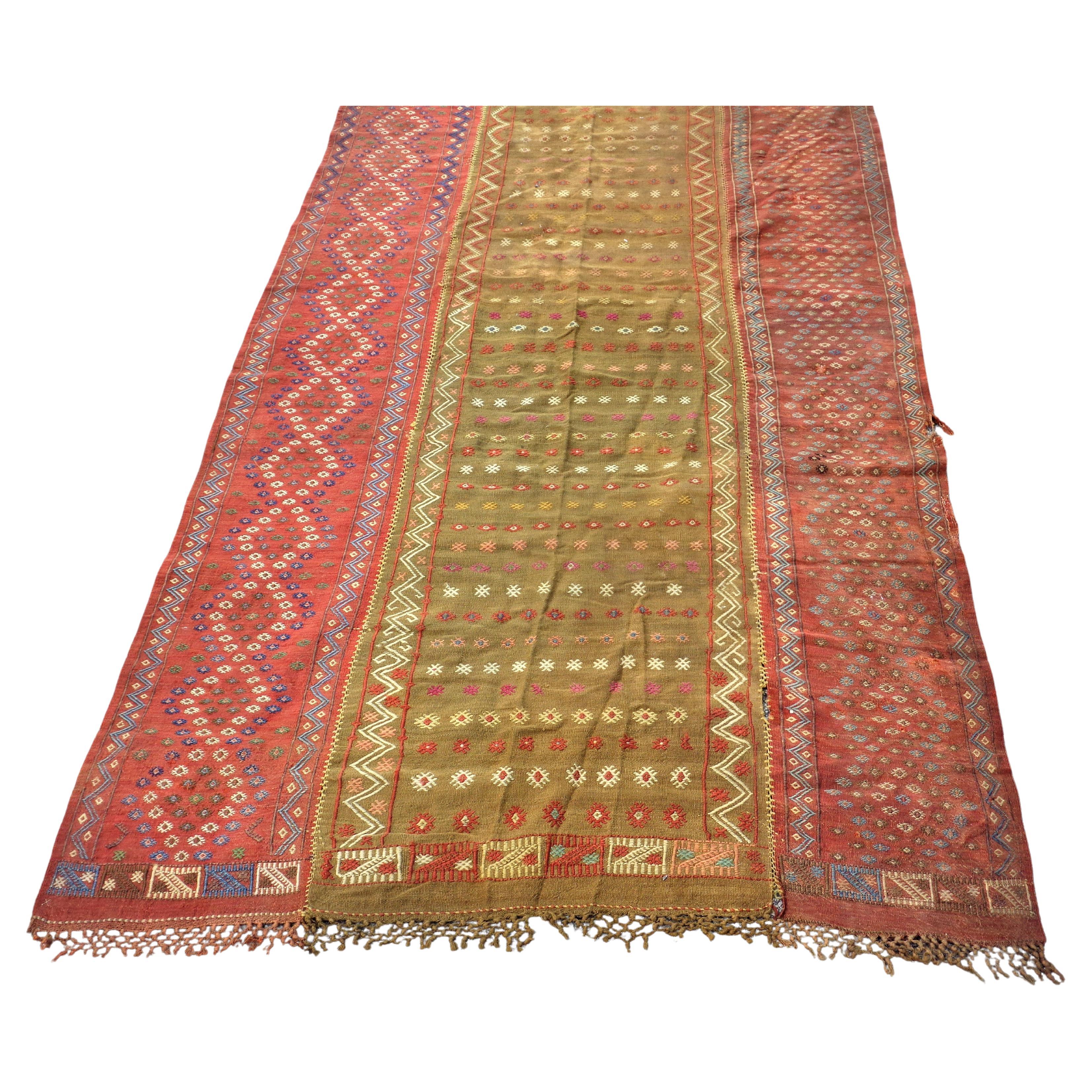 19th Century Nomadic Turkish Kilim Long Rug- In Good Condition For Sale In Rochester, NY