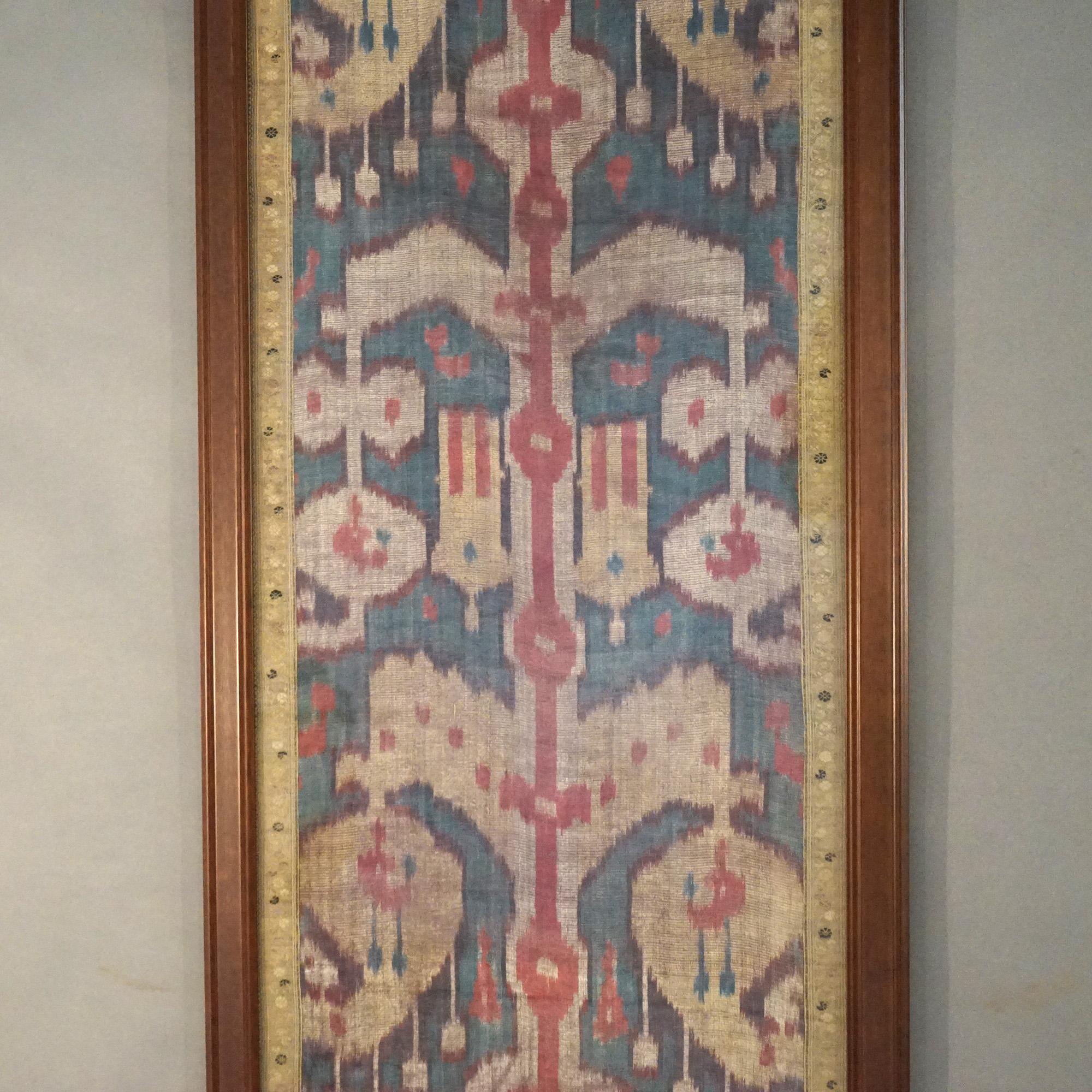18th Century and Earlier Antique Turkish Oriental Framed Needlepoint Rug Fragment, 18thC For Sale