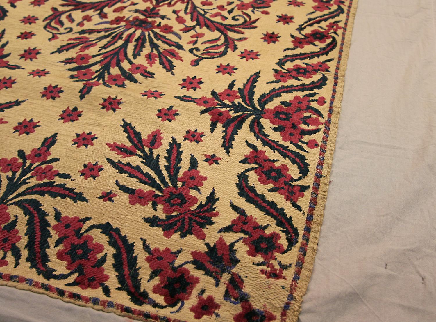 Hand-Knotted Antique Turkish Ottoman Beige Background Color Textile, 19th Century For Sale