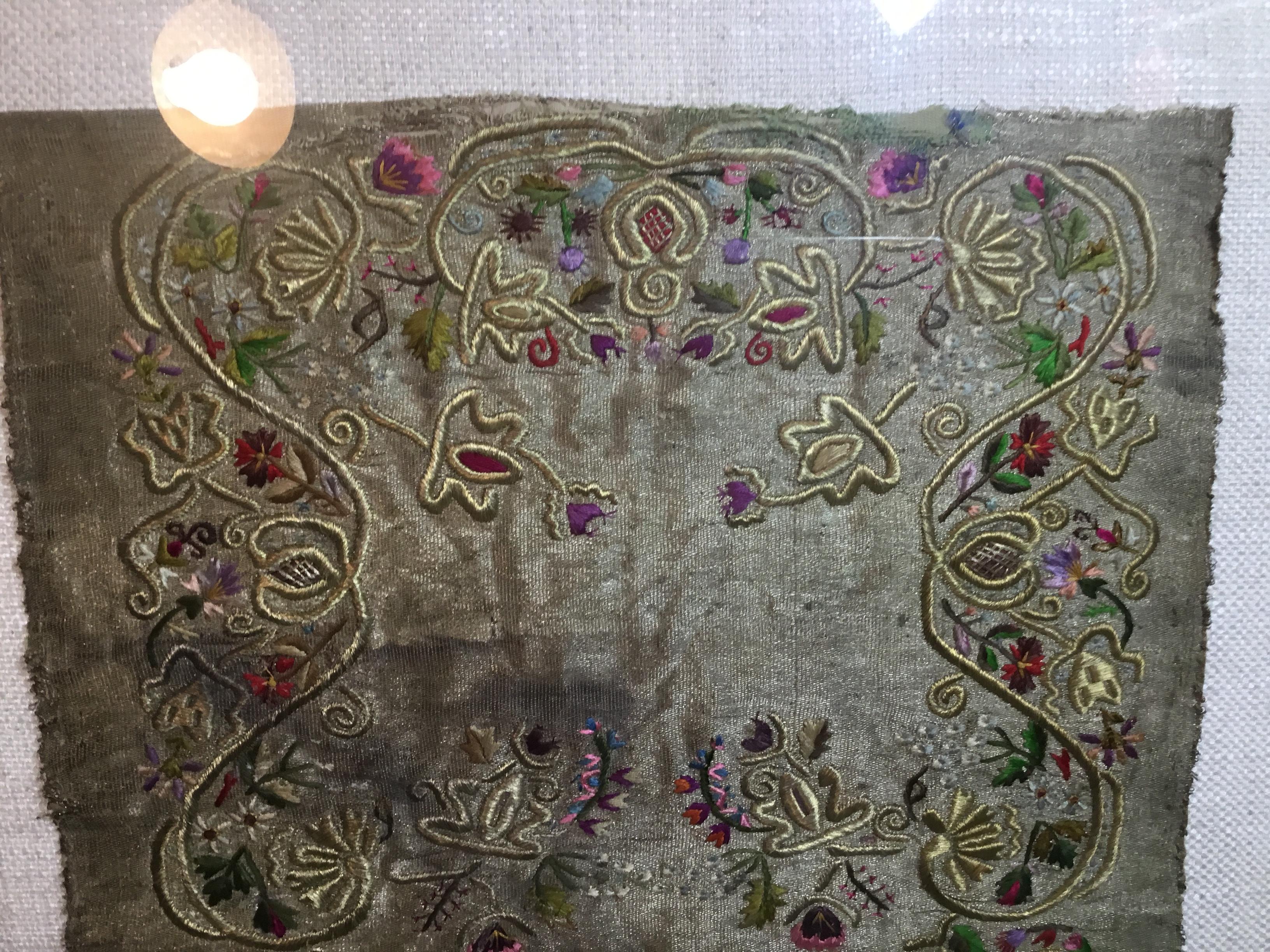 Antique Turkish Ottoman Embroidery, Embroidery Antique Rug In Fair Condition In Delray Beach, FL