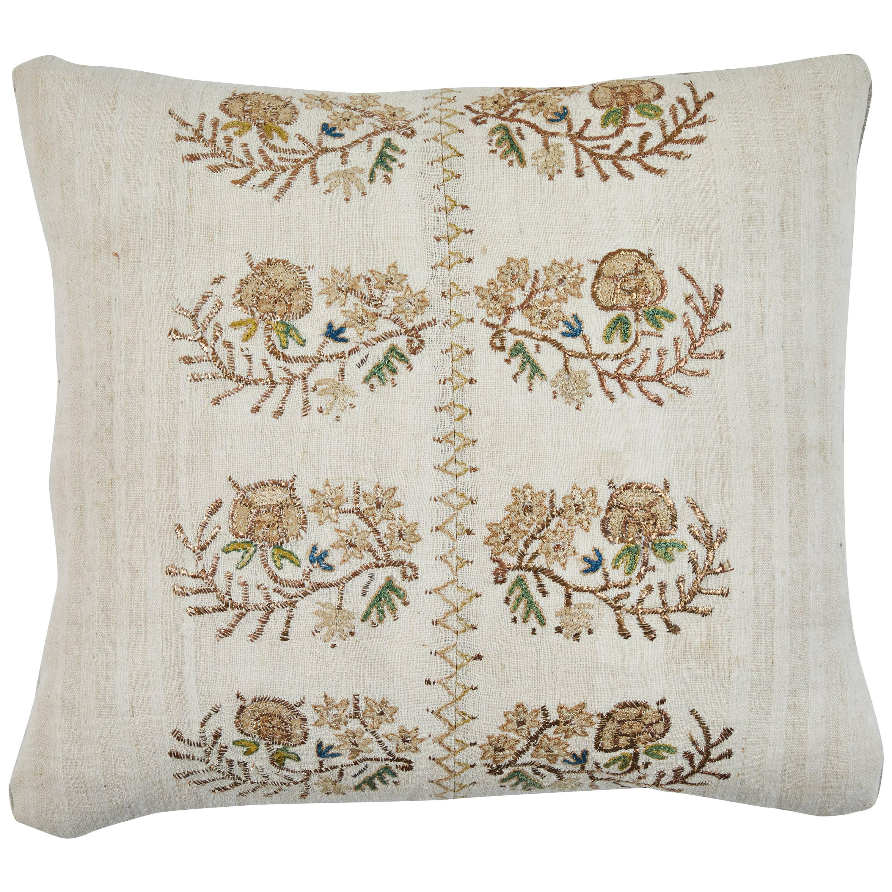 Antique Turkish Ottoman Embroidery Pillow For Sale