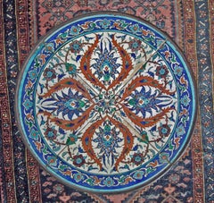 Antique Turkish Ottoman Islamic Kutahya Pottery Tiles Iznik Pattern On The Coffe