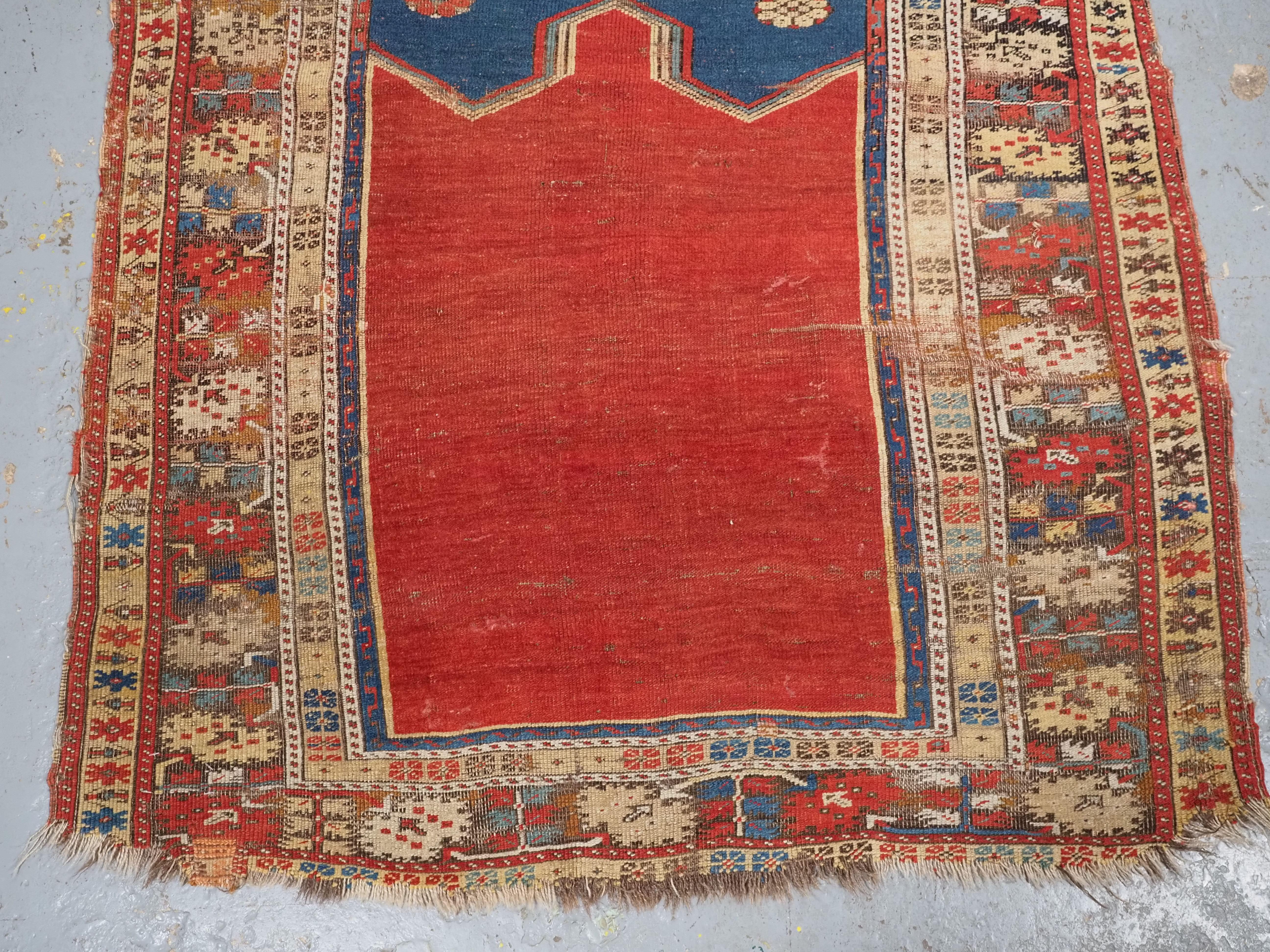 Late 19th Century Antique Turkish Ottoman Ladik prayer rug, curca 1880. For Sale