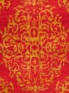 Antique Turkish Ottoman Rug with Floral Medallion in Red and Gold