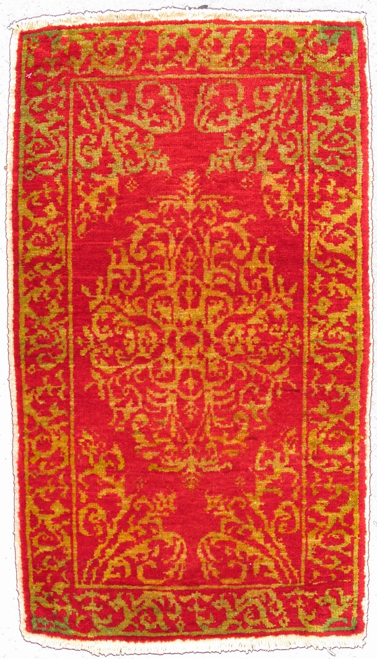 Antique Turkish Ottoman Rug With Floral Medallion in Red and Gold For
