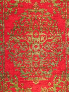 Antique Turkish Ottoman Rug with Floral Medallion in Red and Green