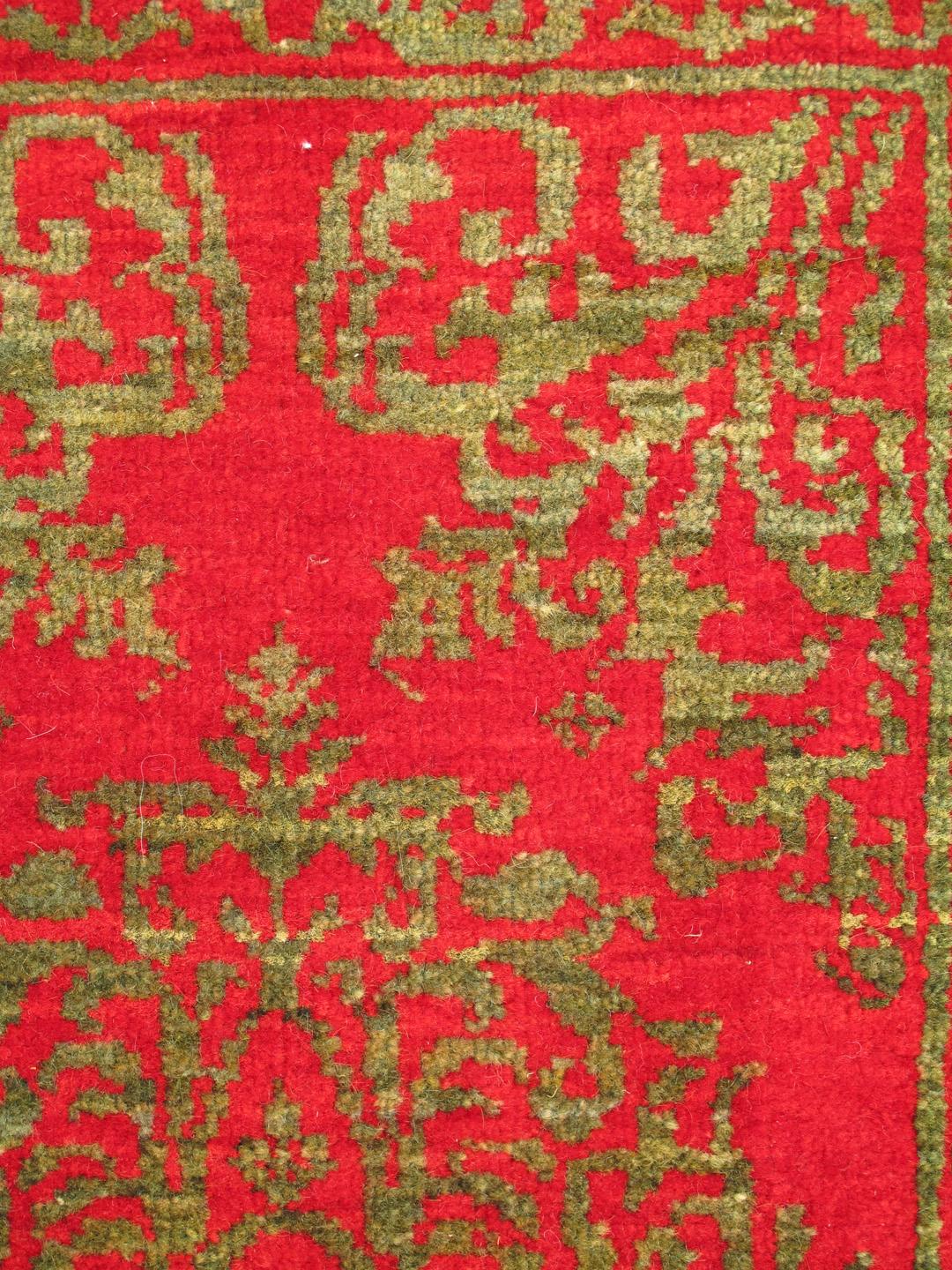 Hand-Knotted Antique Turkish Ottoman Rug with Floral Medallion in Red and Green For Sale