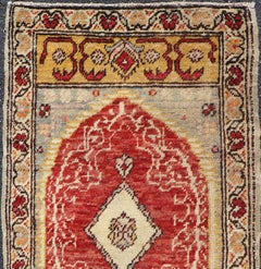 Antique Turkish Ottoman Rug with Medallion and Flowers in Yellow, Red, Gray
