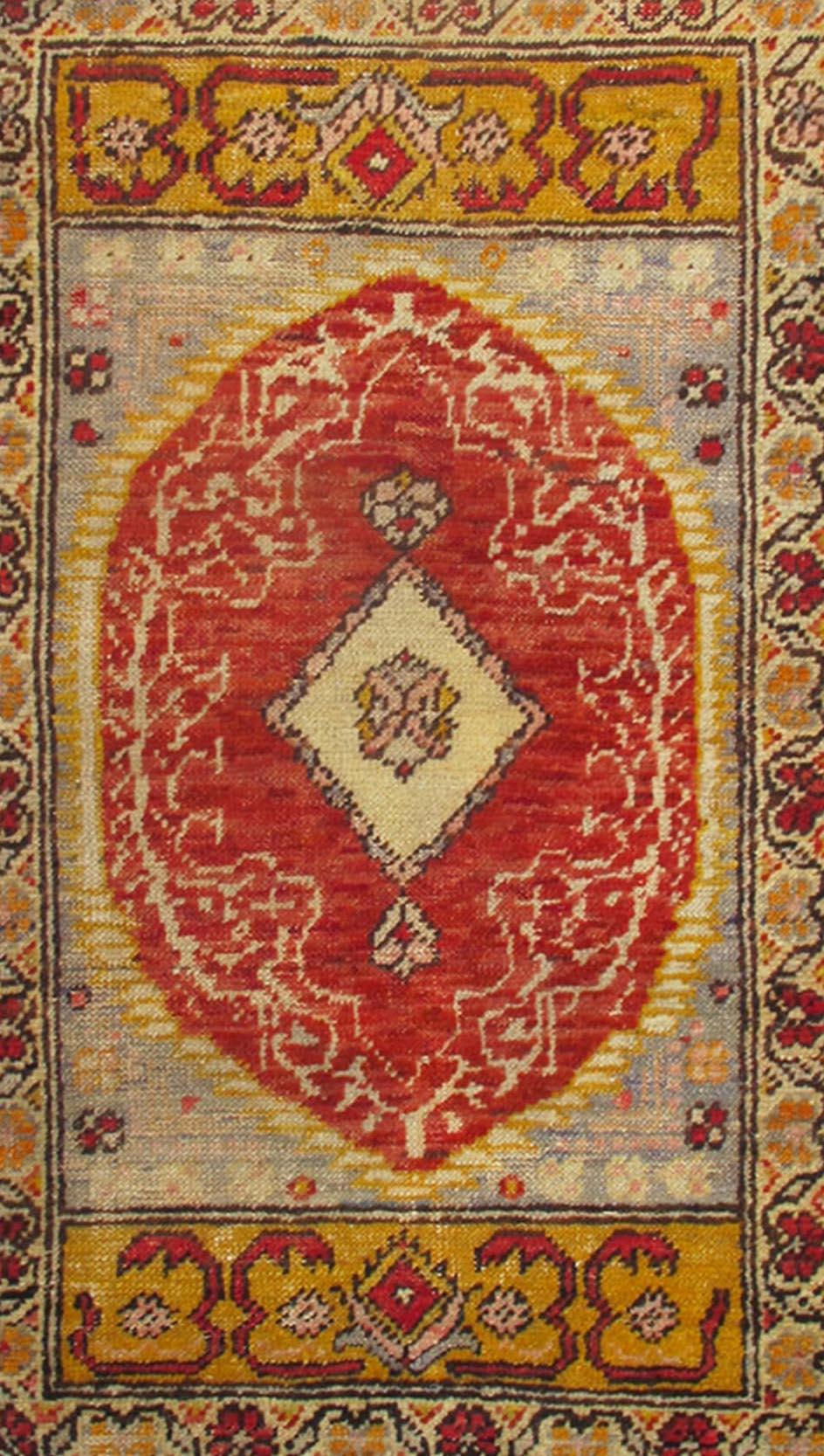 Oushak Antique Turkish Ottoman Rug with Medallion and Flowers in Yellow, Red, Gray For Sale